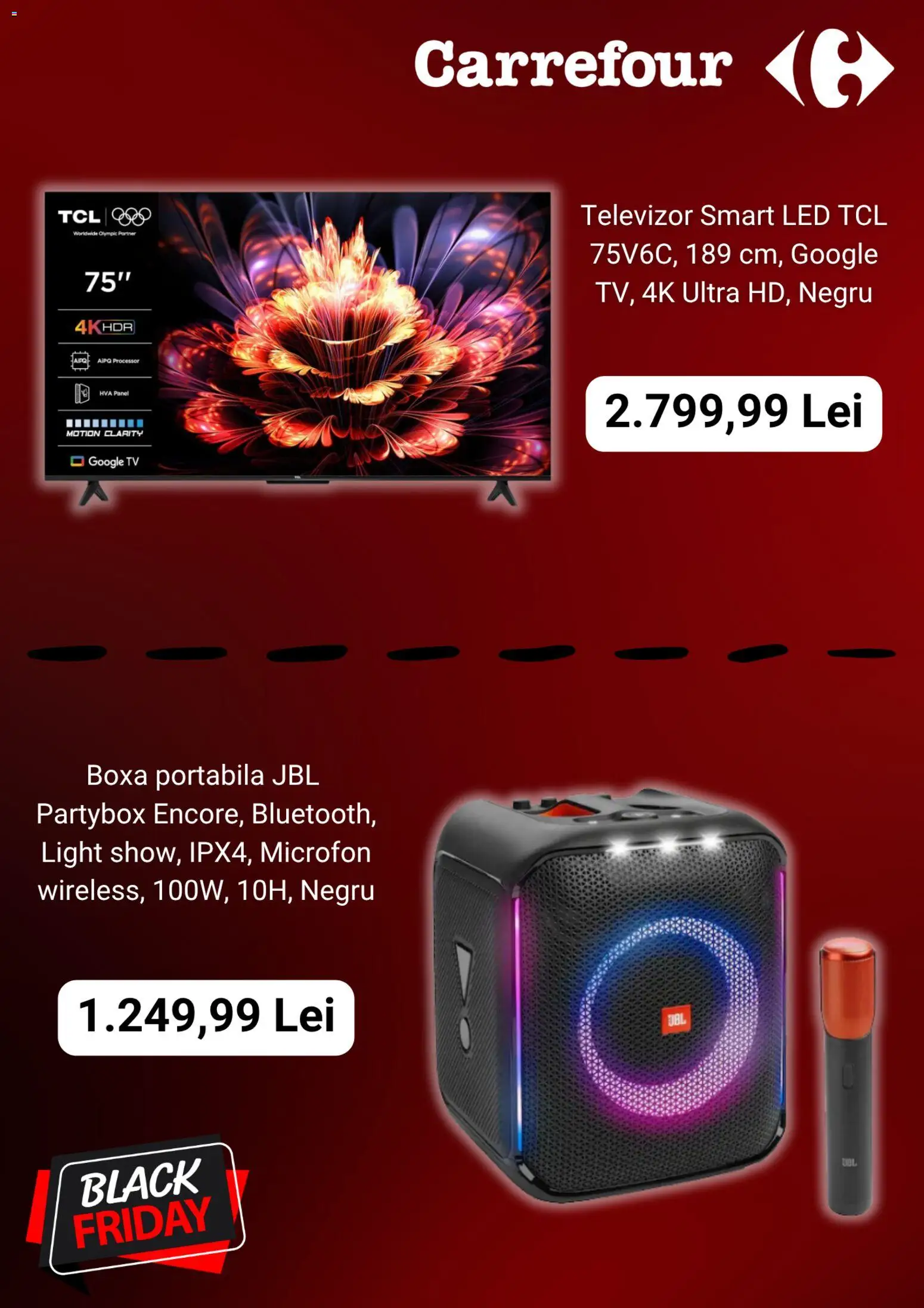 Noul catalog Carrefour – valabil de la 22.10.2025 | Pagină: 2 | Produse: Televizor, Microfon, Babak, Boxă portabilă
