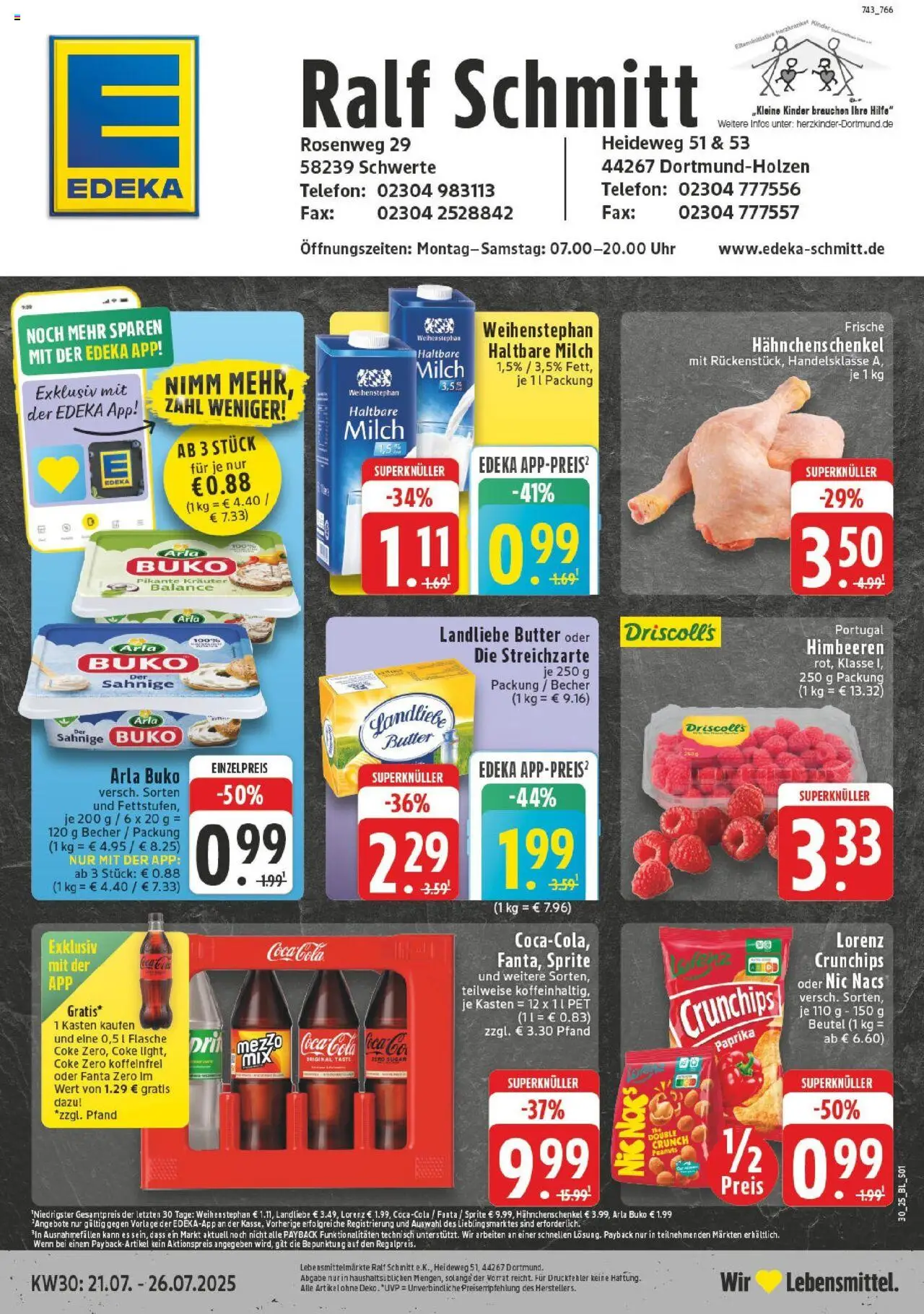 Edeka prospekt Dortmund-Holzen	 - gültig ab dem 20.07.2025 | Seite: 1 | Produkte: Himbeeren, Butter, Chips, Telefon