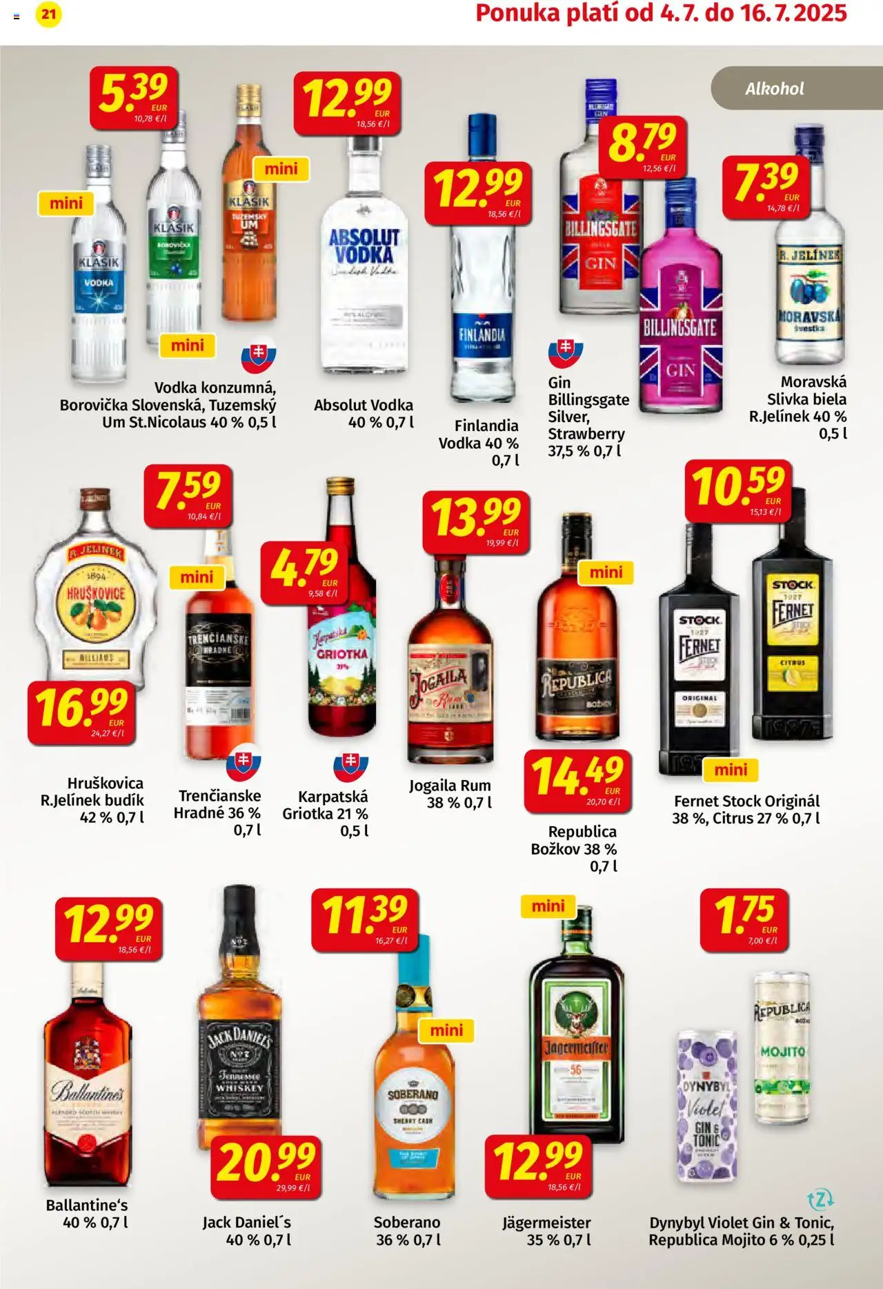Koruna leták │ platný od 04.07.2025 | Strana: 21 | Produkty: Vodka, Alkohol, Budík, Jack Daniel's