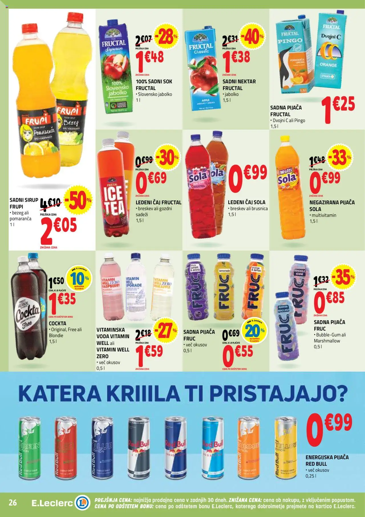 Novi E.leclerc katalog ponudbe – veljaven od 08.10.2025 | Stran: 26 | Izdelki: Ledeni čaj, Caj, Voda, Breskev