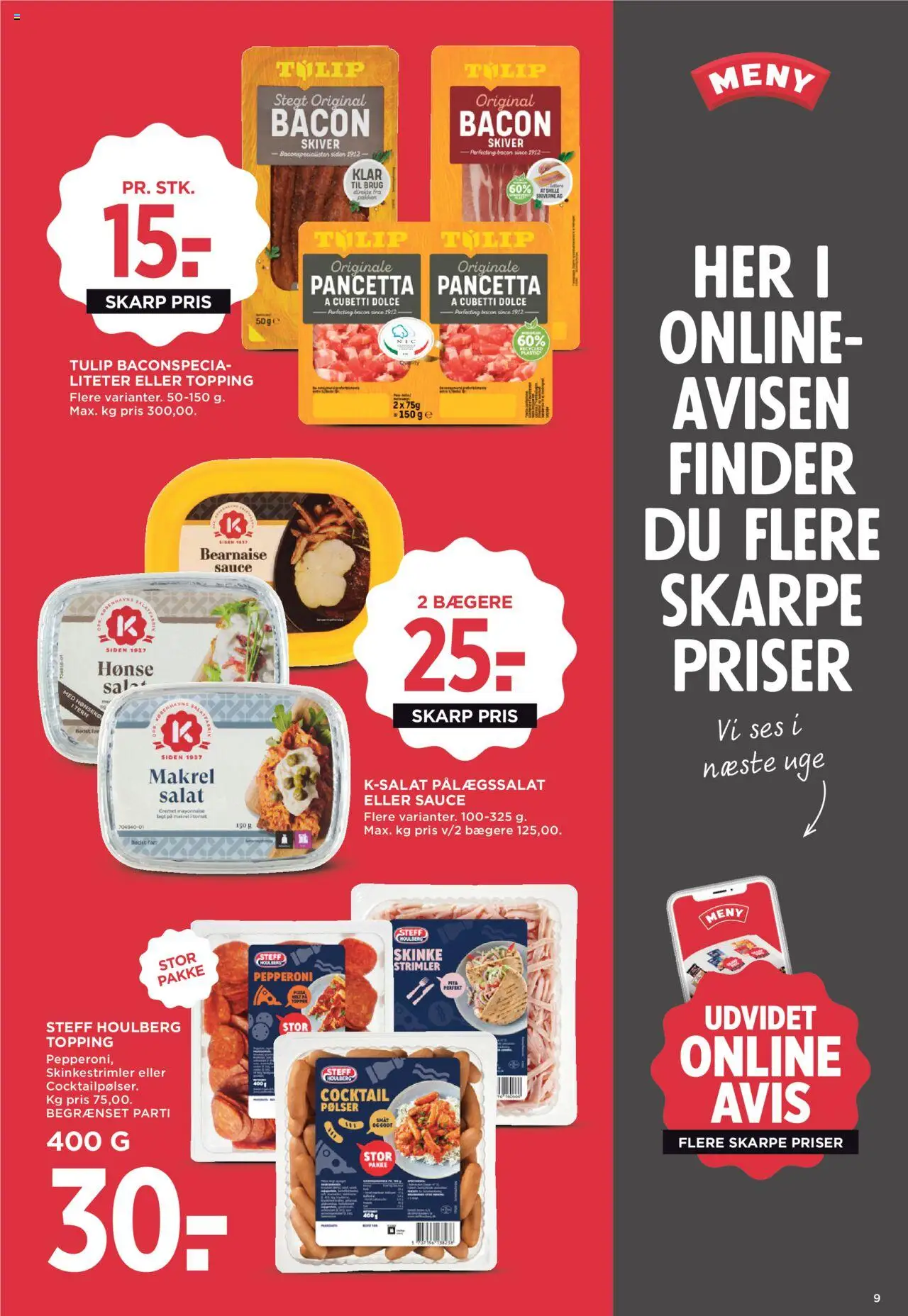Meny tilbudsavis – gyldig fra 10.10.2025 | Side: 17 | Produkter: Pølser, Salat, Makrel, Bacon