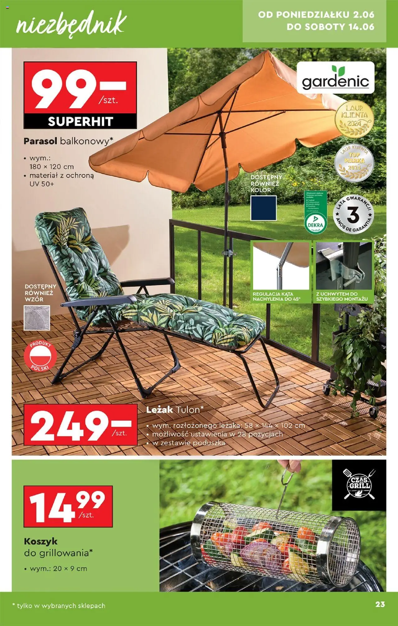 Biedronka gazetka - Okazje tygodnia od 31.05.2025 | Strona: 25 | Produkty: Parasol, Grill, Poduszka, Leżak