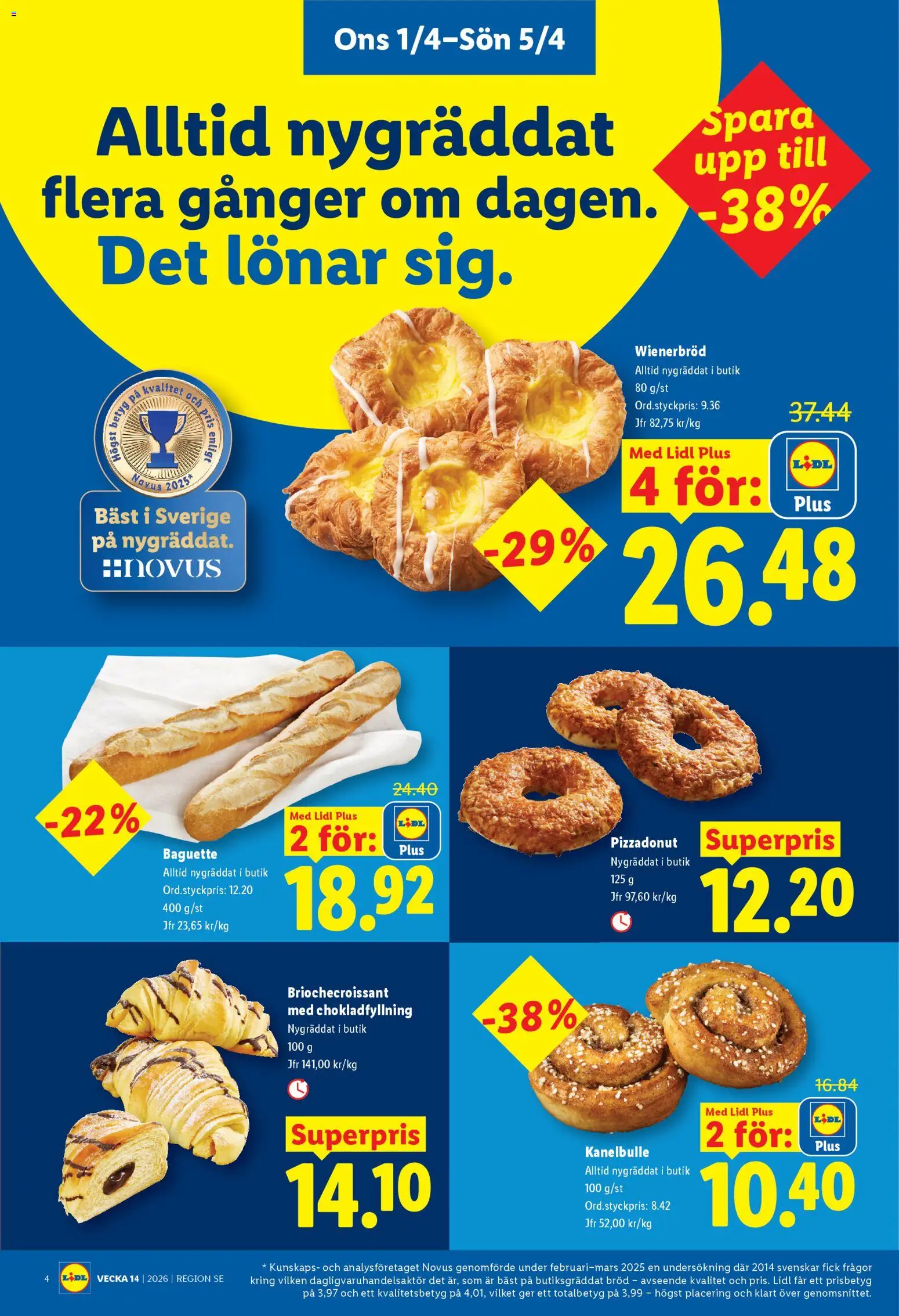 Lidl reklamblad aktuell från 01.04.2026 | Sida: 4 | Produkter: Baguette, Bröd