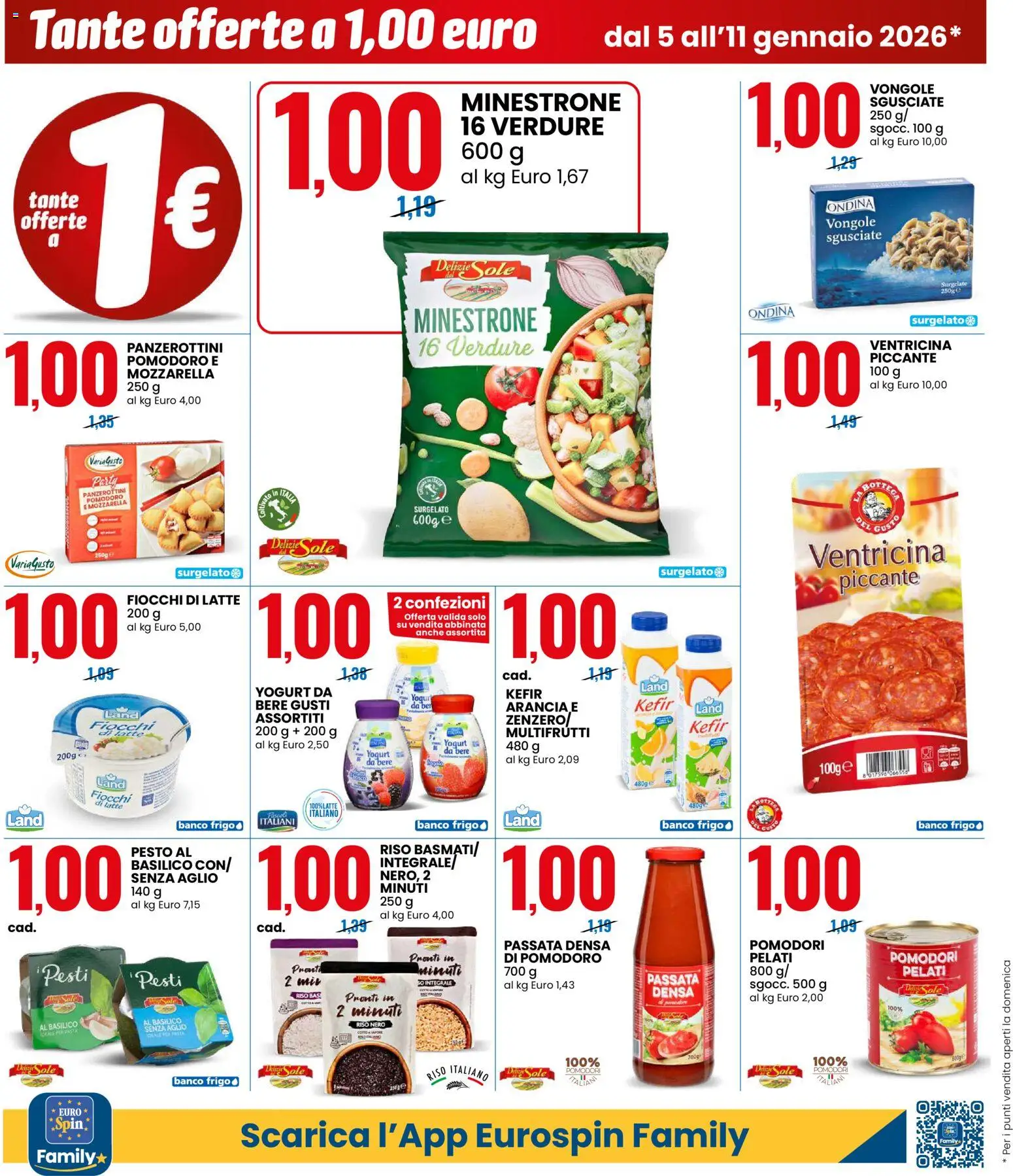 Volantino Eurospin del 05.01.2026 | Pagina: 2 | Prodotti: Minestrone, Riso, Vongole, Fiocchi di latte