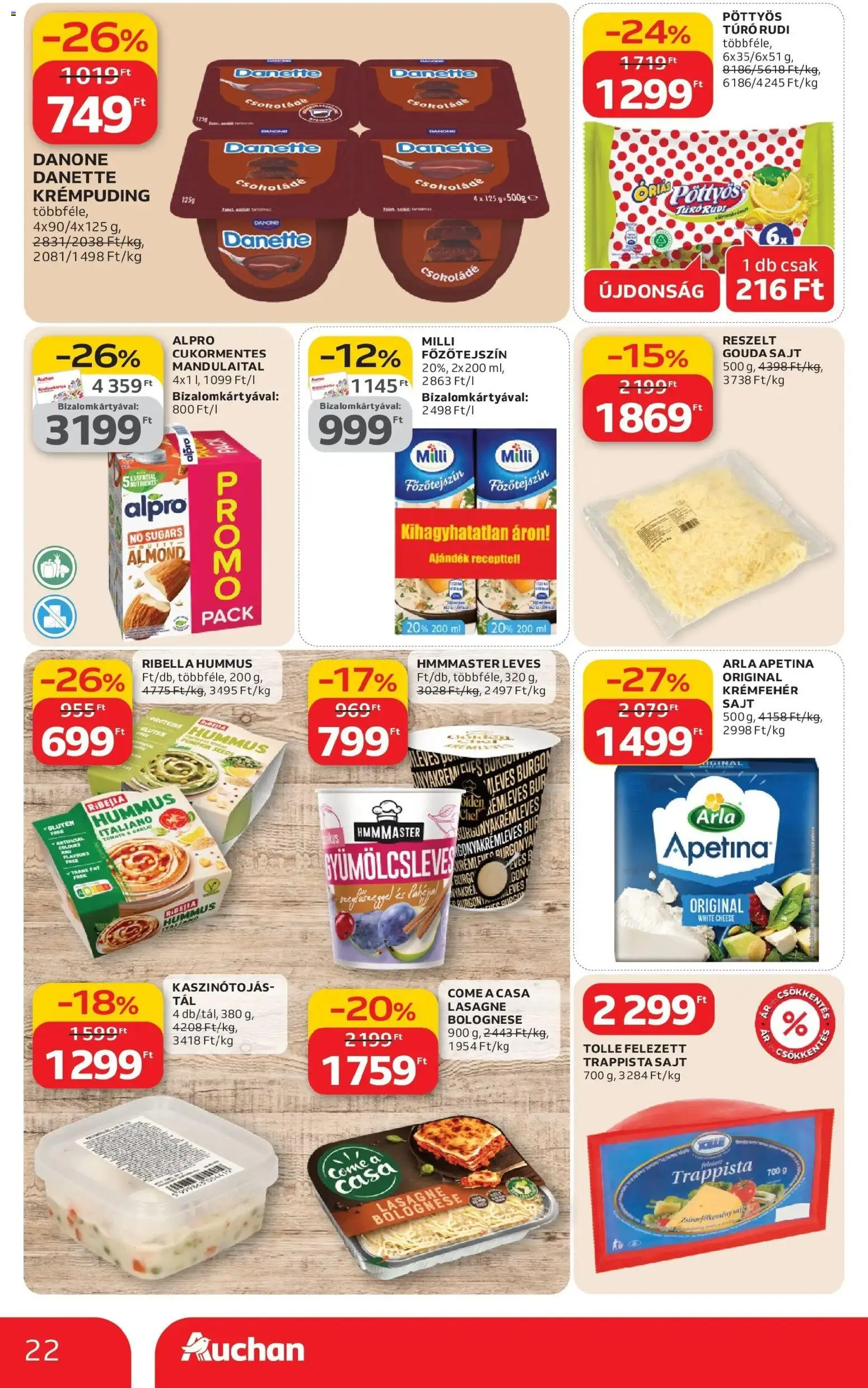 Auchan akciós ujság - amely érvényes a következő dátumtól: 12.03.2026 | Oldal: 22 | Termékek: Alpro, Sajt, Csokoládé, Trappista sajt