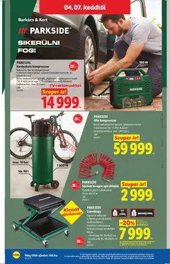 PARKSIDE Hordozható kompresszor, Robusztus ház hordfogantyúval, 4 vibráció elleni lábbal, valamint beépített tartozék- és kábelrekesszel. Kevés karbantartást igénylő, olajmentes egyhengeres motor 230 V hálózatról vagy 12 V csatlakozóról működtethető. Légkapacitás: max. 18 l/perc - amely érvényes a következő dátumtól: 01.04.2026 | Oldal: 32