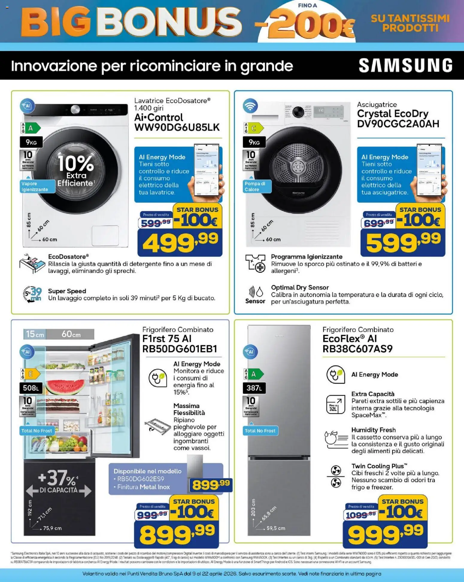 Volantino BRUNO del 09.04.2026 | Pagina: 28 | Prodotti: Ripiano, Lavatrice, Data, Frigorifero combinato