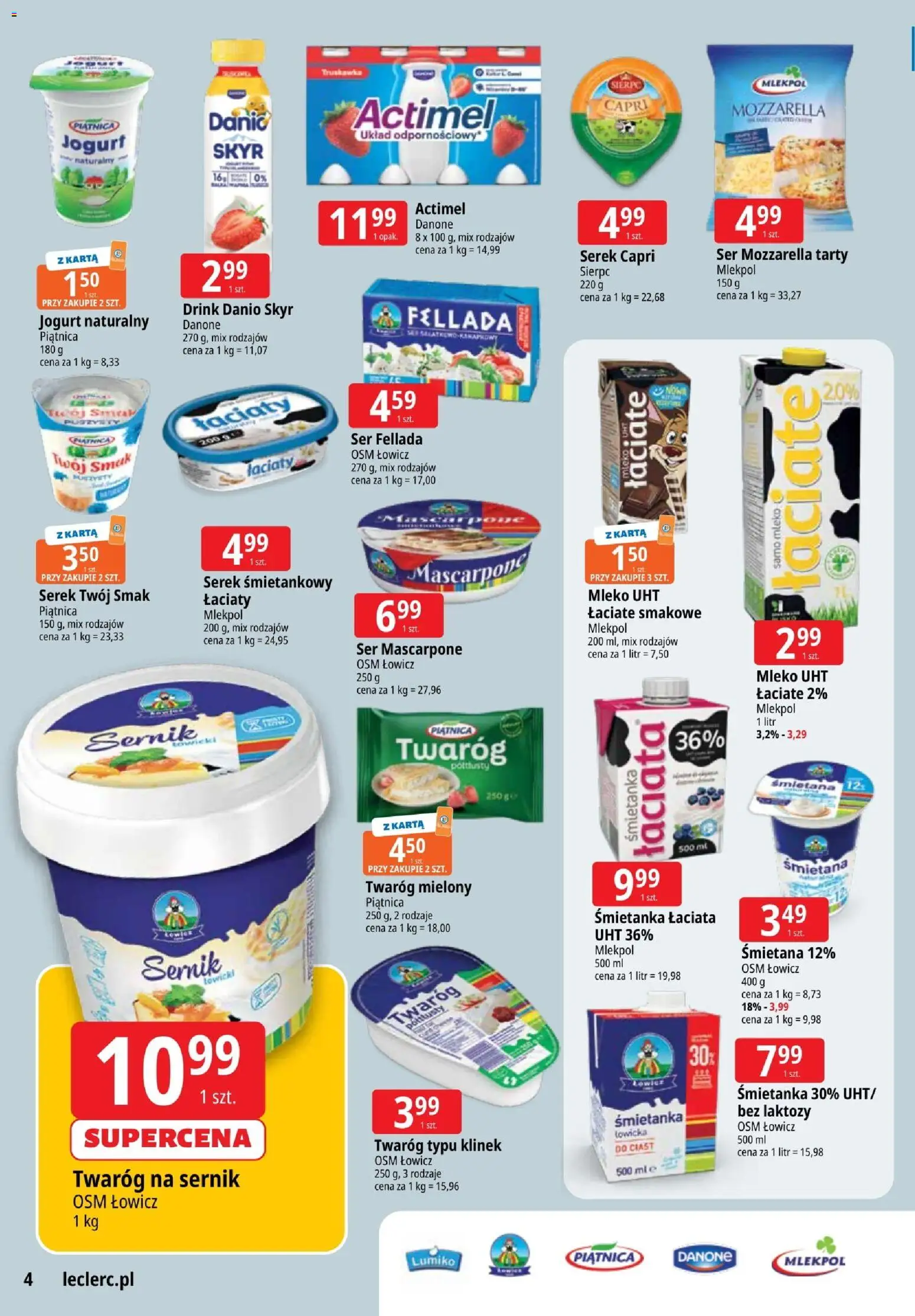 E.Leclerc Gazetka - Zielona Góra od 28.10.2025 | Strona: 4 | Produkty: Jogurt naturalny, Mozzarella, Śmietana 12, Skyr