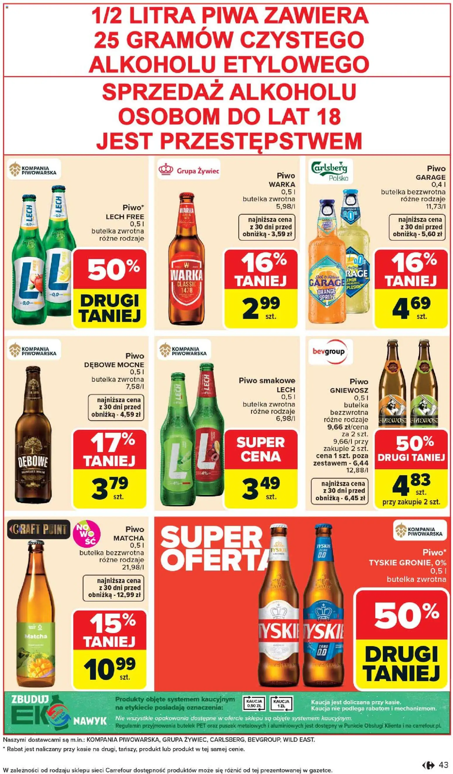 Carrefour gazetka od 07.04.2026 | Strona: 45 | Produkty: Warka, Tyskie, Piwo
