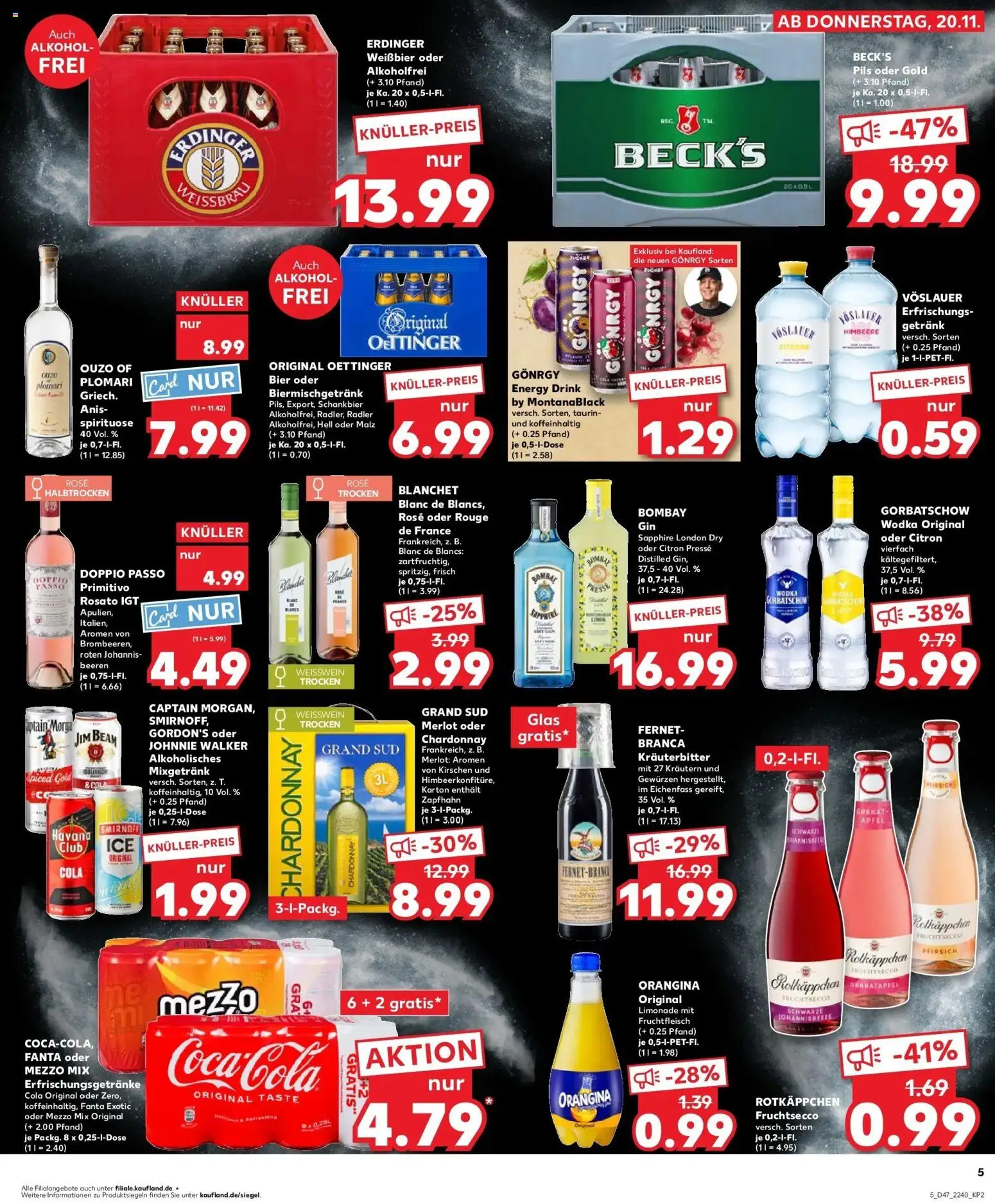 Kaufland prospekt Königsbrunn	 – gültig ab 20.11.2025 | Seite: 5 | Produkte: Fanta, Limonade, Oder mezzo mix, Gin