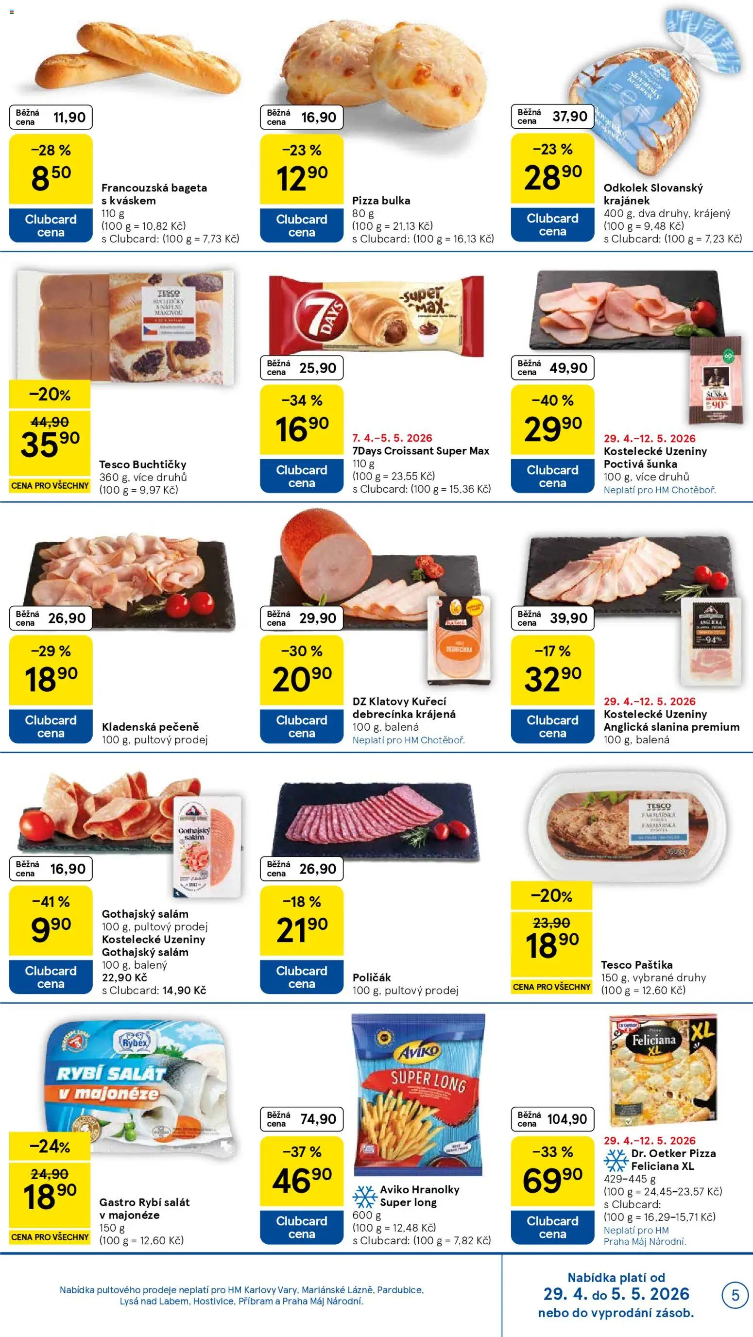 Tesco leták - Hypermarket od 29.04.2026 | Strana: 5 | Produkty: Salám, Pizza, Uzeniny, Bageta
