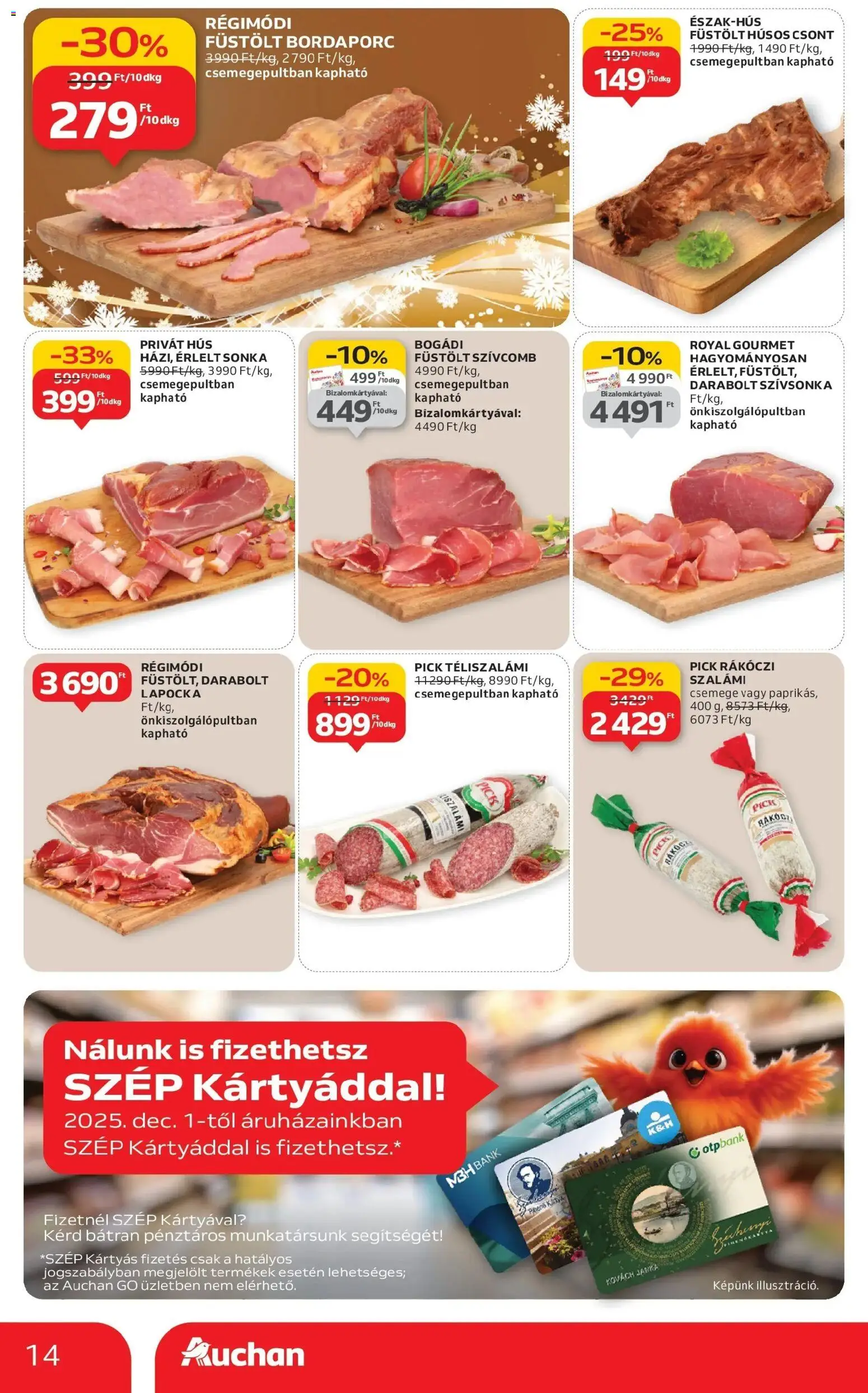 Auchan akciós ujság - amely érvényes a következő dátumtól: 18.12.2025 | Oldal: 14 | Termékek: Hús, Sonka, Szívsonka, Téliszalámi
