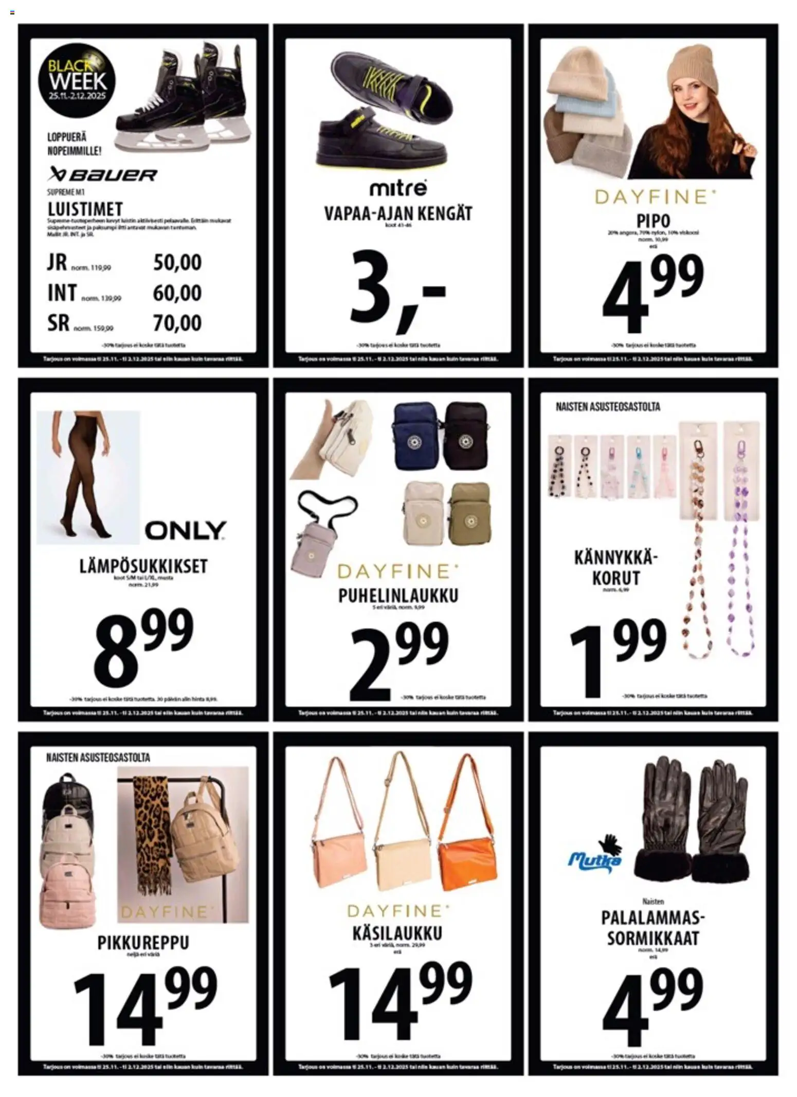 Tuuri - Black Friday – voimassa 25.11.2025 alkaen | Sivu: 27 | Tuotteet: Luistimet, Kännykkä, Käsilaukku, Pipo