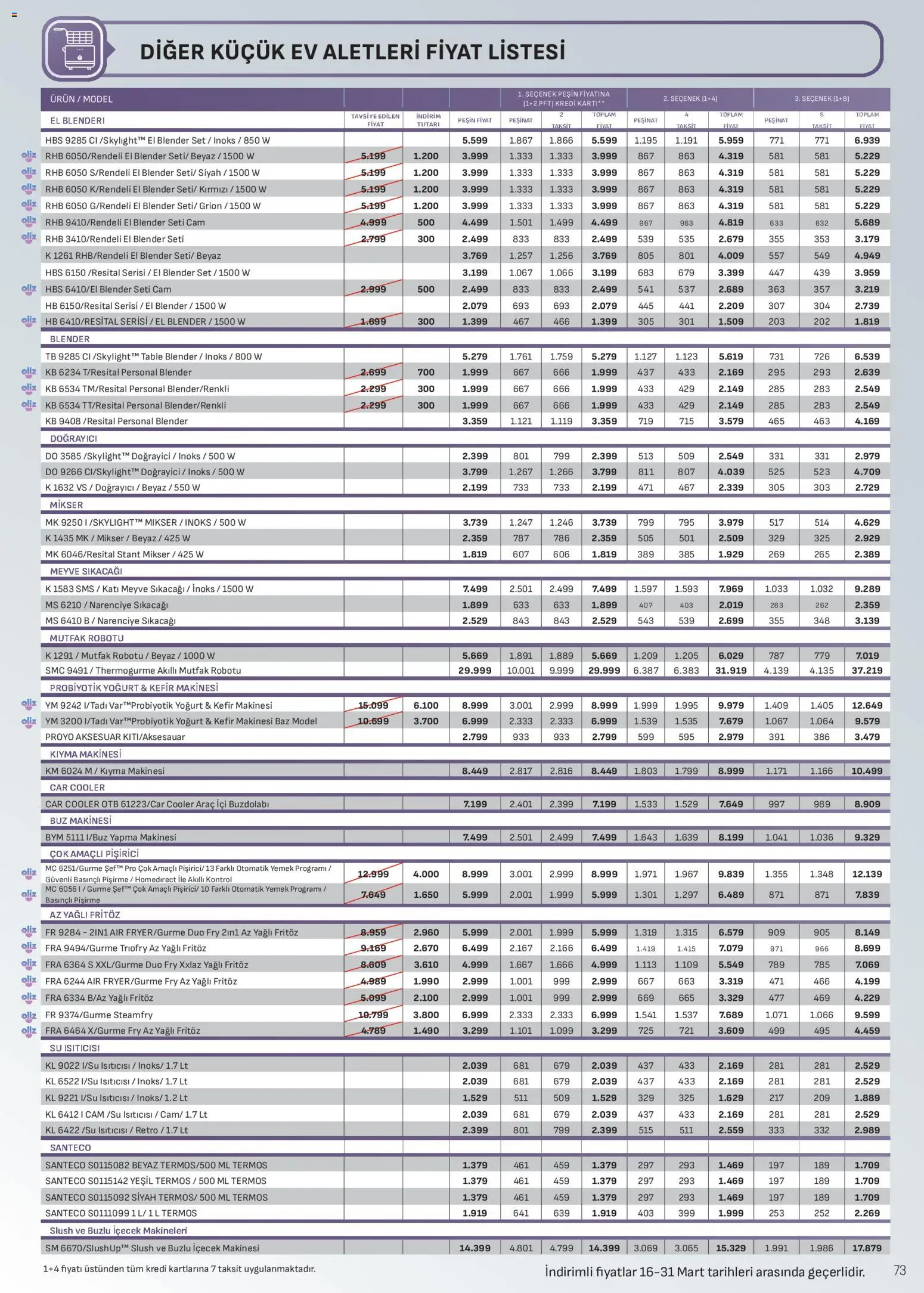 Arçelik Katalog - 16.03.2026 tarihinden itibaren geçerlidir | Sayfa: 73 | Ürünler: Blender, Su, Kıyma, Buzdolabı