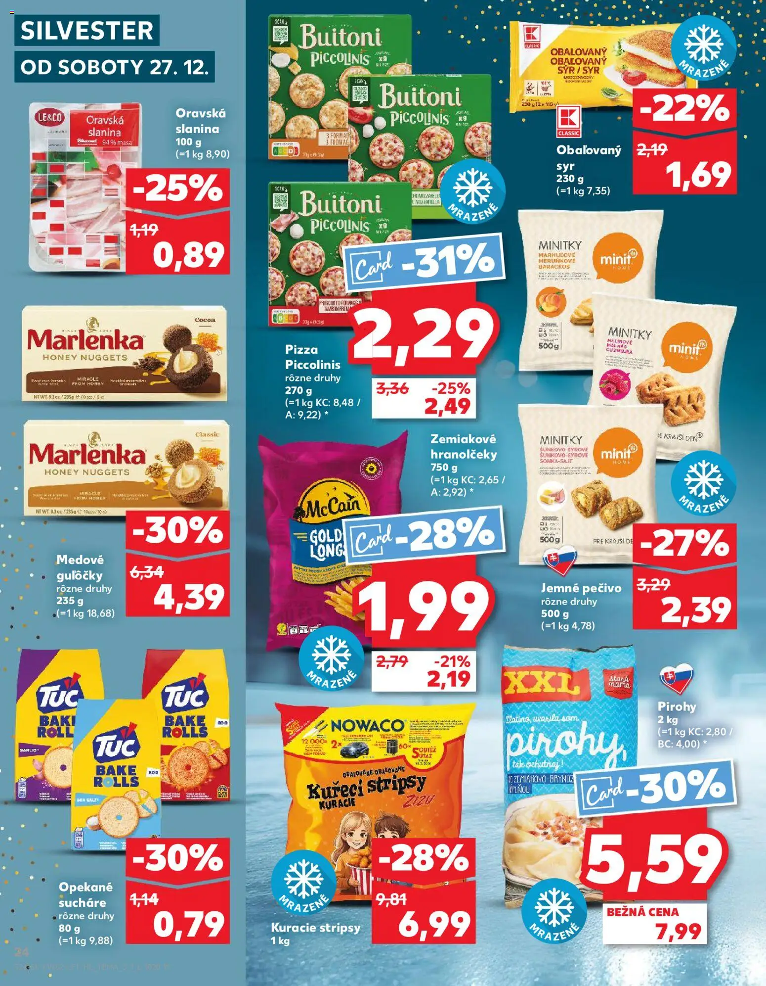 Nové Kaufland akcie – leták je platný od 27.12.2025 | Strana: 24 | Produkty: Syr, Pizza, Slanina, Marlenka