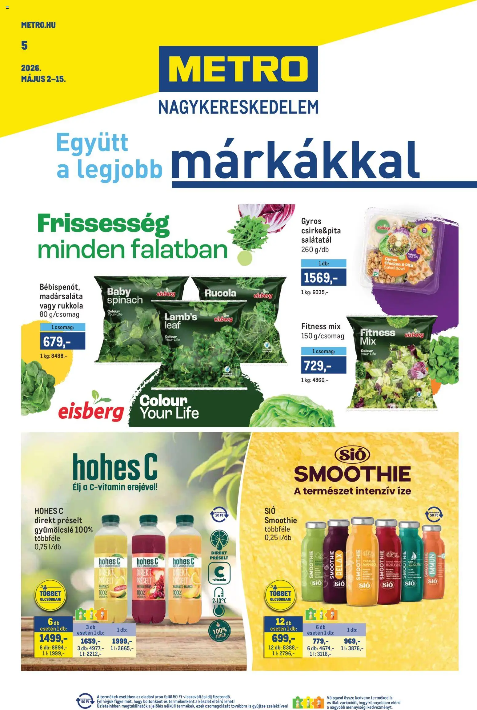 Metro akciós ujság - amely érvényes a következő dátumtól: 02.05.2026 | Oldal: 1 | Termékek: Gyümölcslé, Hohes c, Pita, Narancs