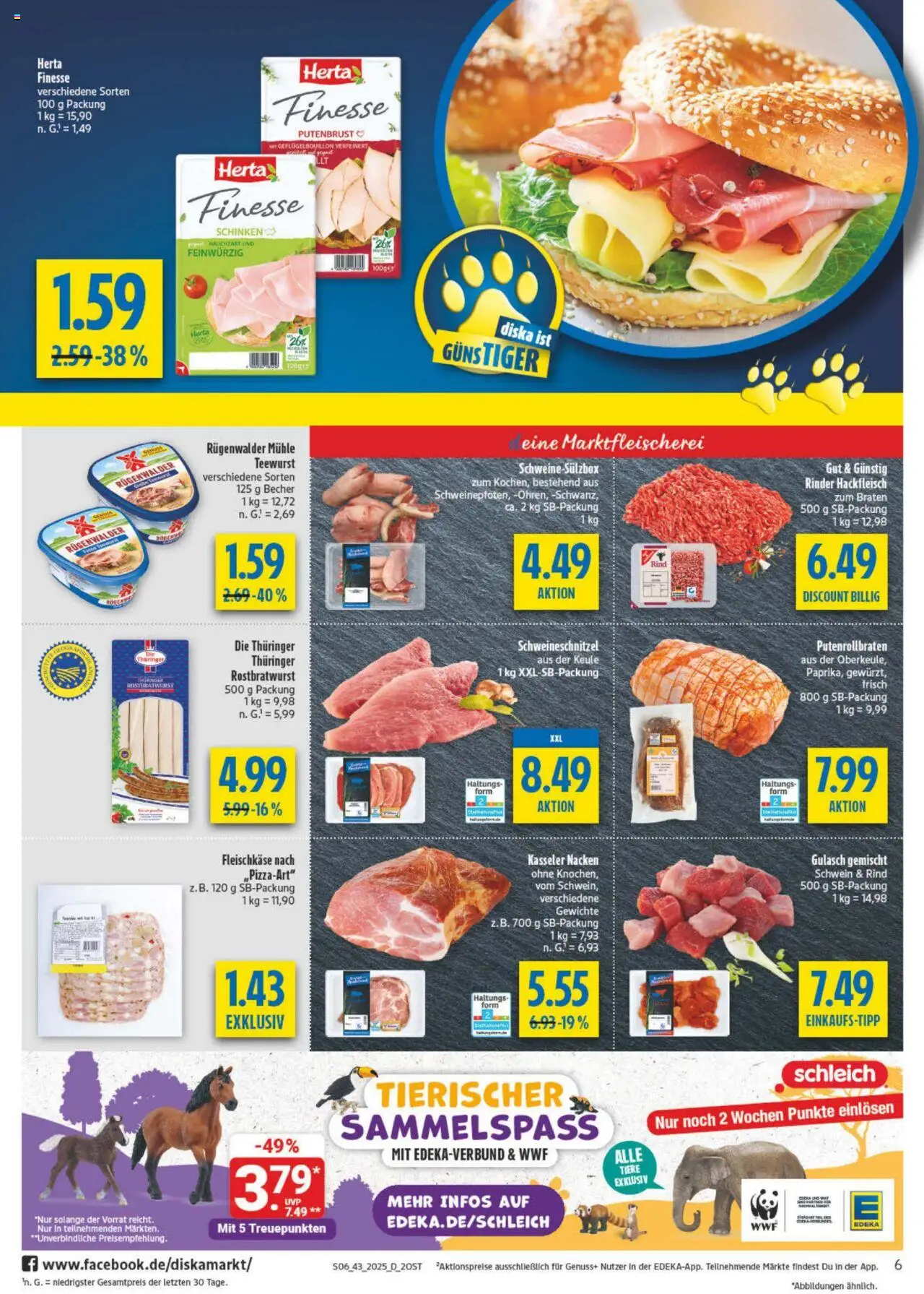 Diska - Diska Angebote Sachsen-Thüringen KW43 – gültig ab 20.10.2025 | Seite: 6 | Produkte: Kasseler nacken, Gulasch, Herta finesse, Hackfleisch
