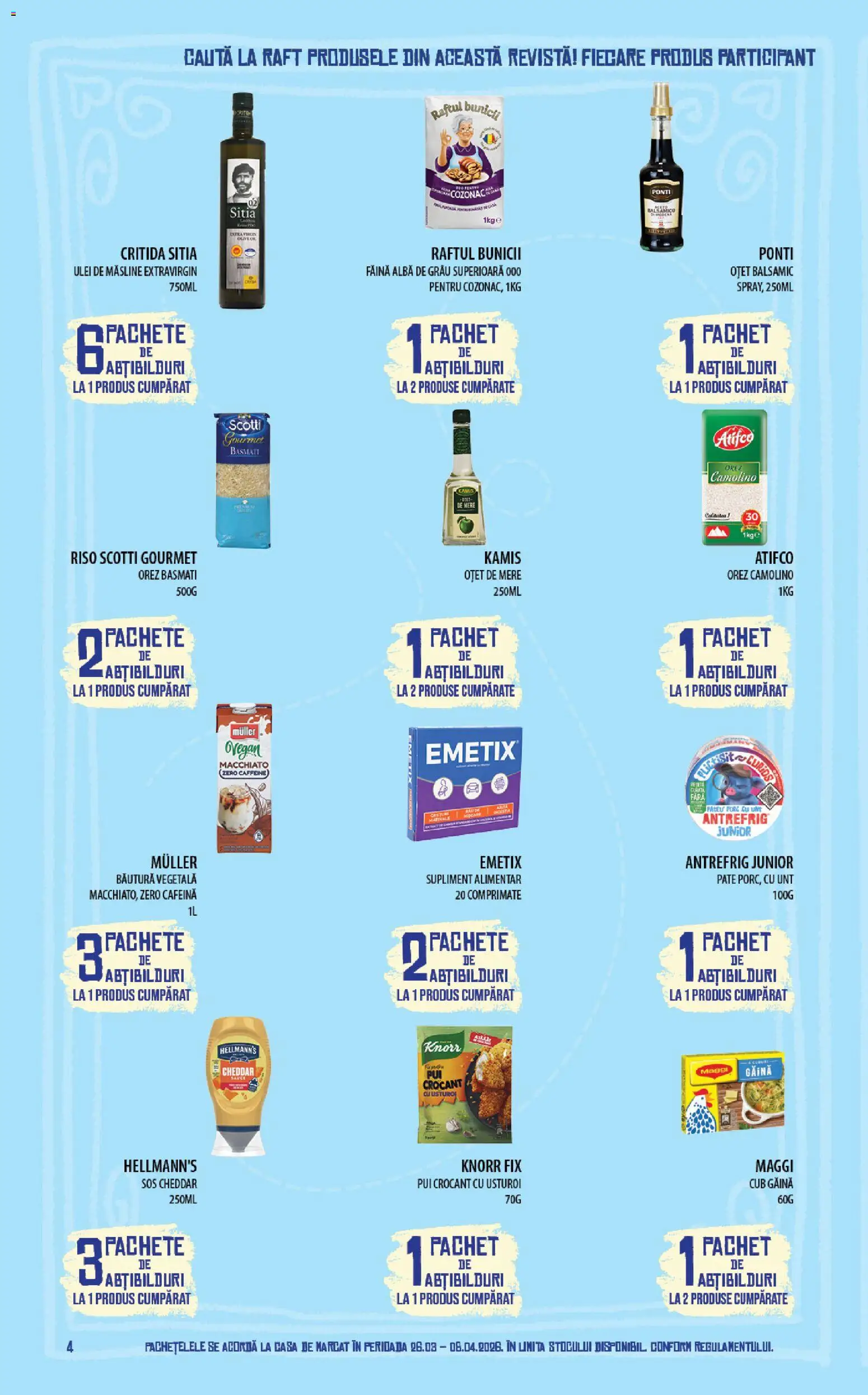 Noul catalog Mega Image – valabil de la 26.03.2026 | Pagină: 4 | Produse: Hacıyatmaz Kedi Oyuncağı, Unt, Mere, Sos