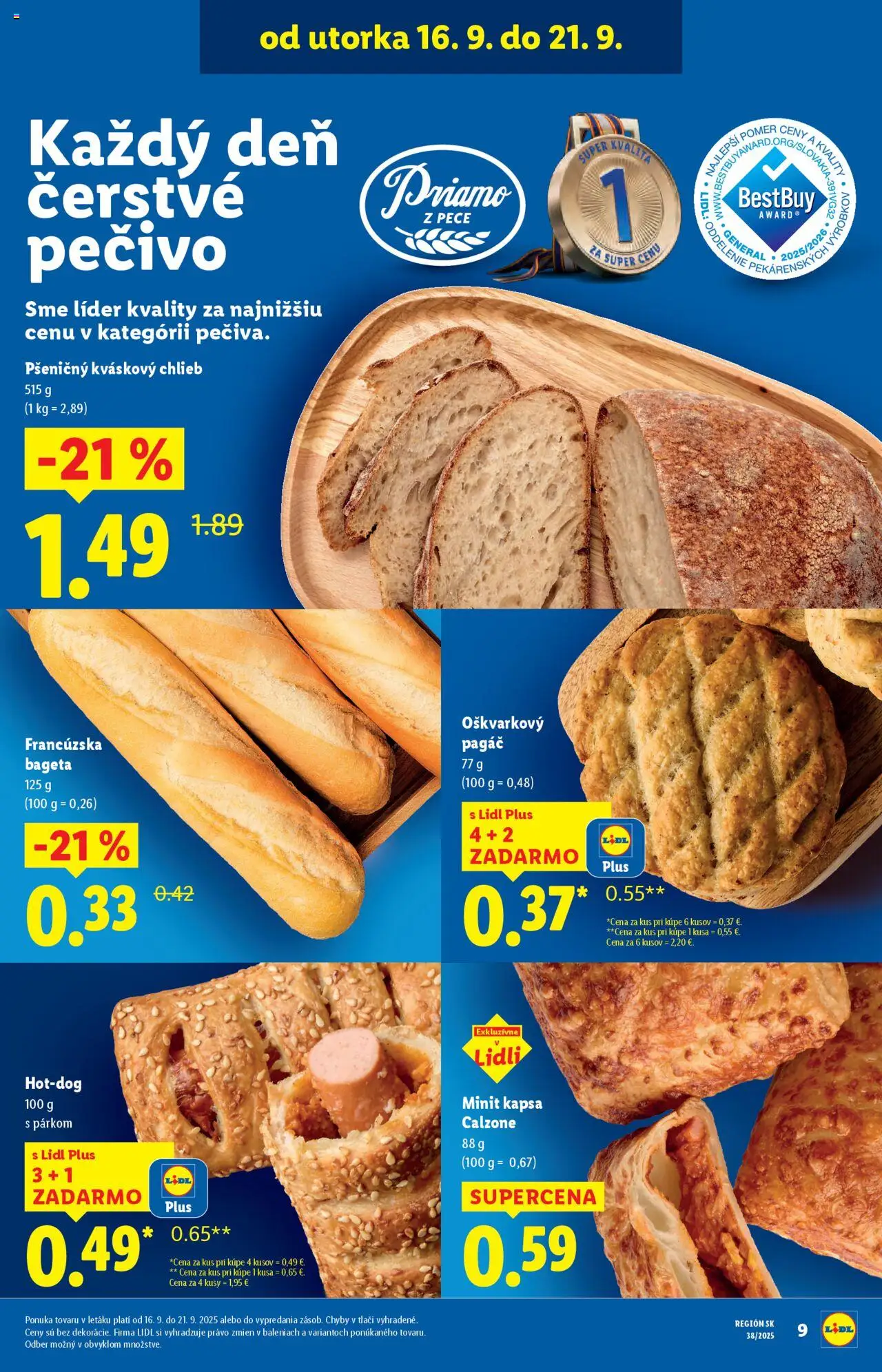 Nové Lidl akcie – leták je platný od 16.09.2025 | Strana: 9 | Produkty: Chlieb