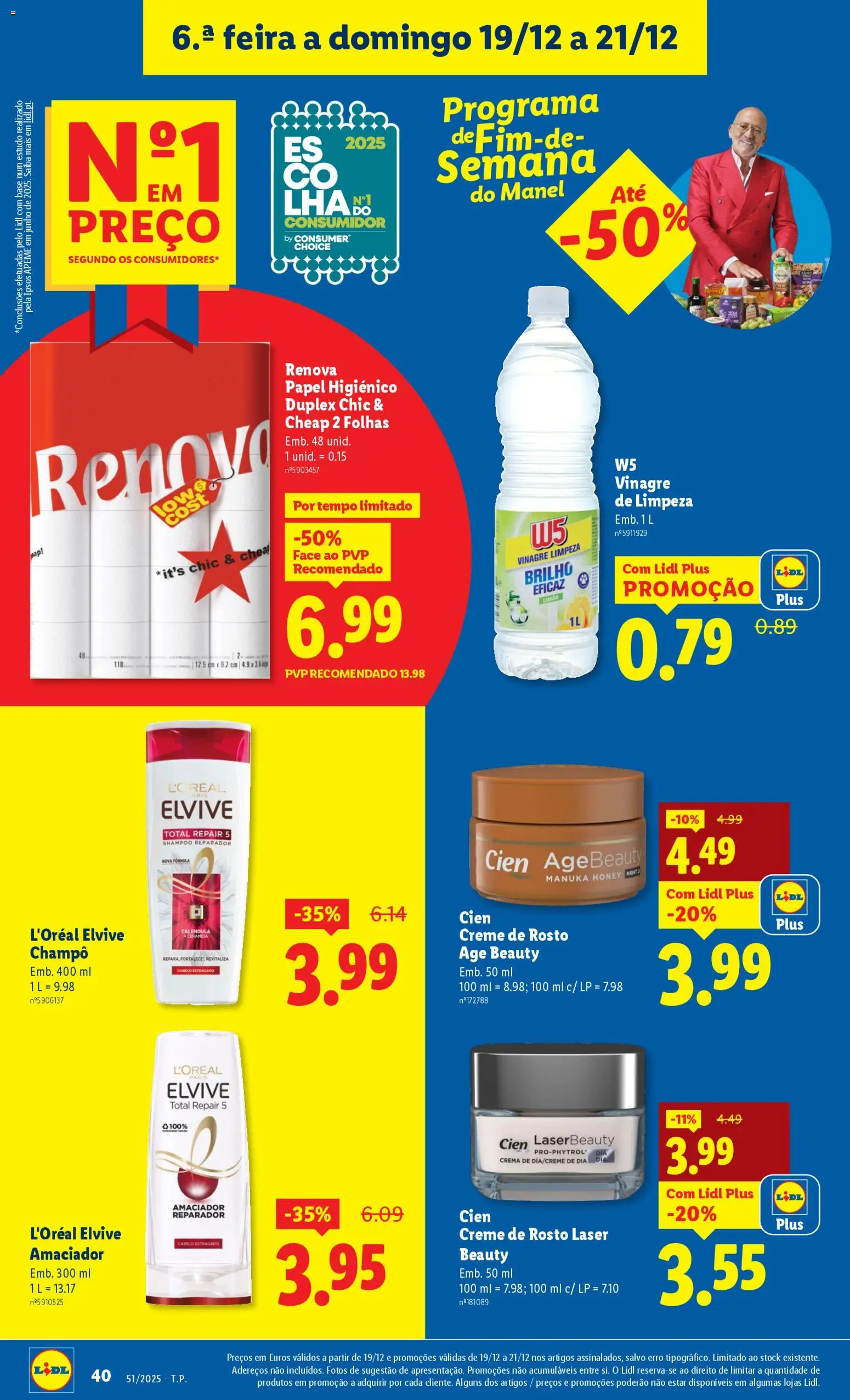 Lidl folheto │ válido de 15.12.2025 | Página: 40 | Produtos: Vinagre, Papel higiénico, Shampoo, Creme