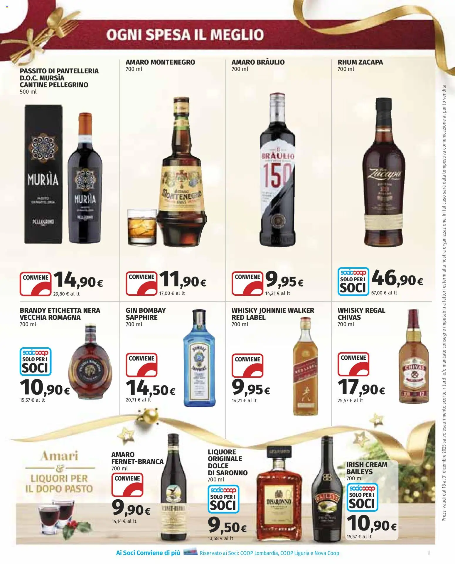 Volantino Ipercoop del 18.12.2025 | Pagina: 9 | Prodotti: Gin, Whisky, Data, Amaro