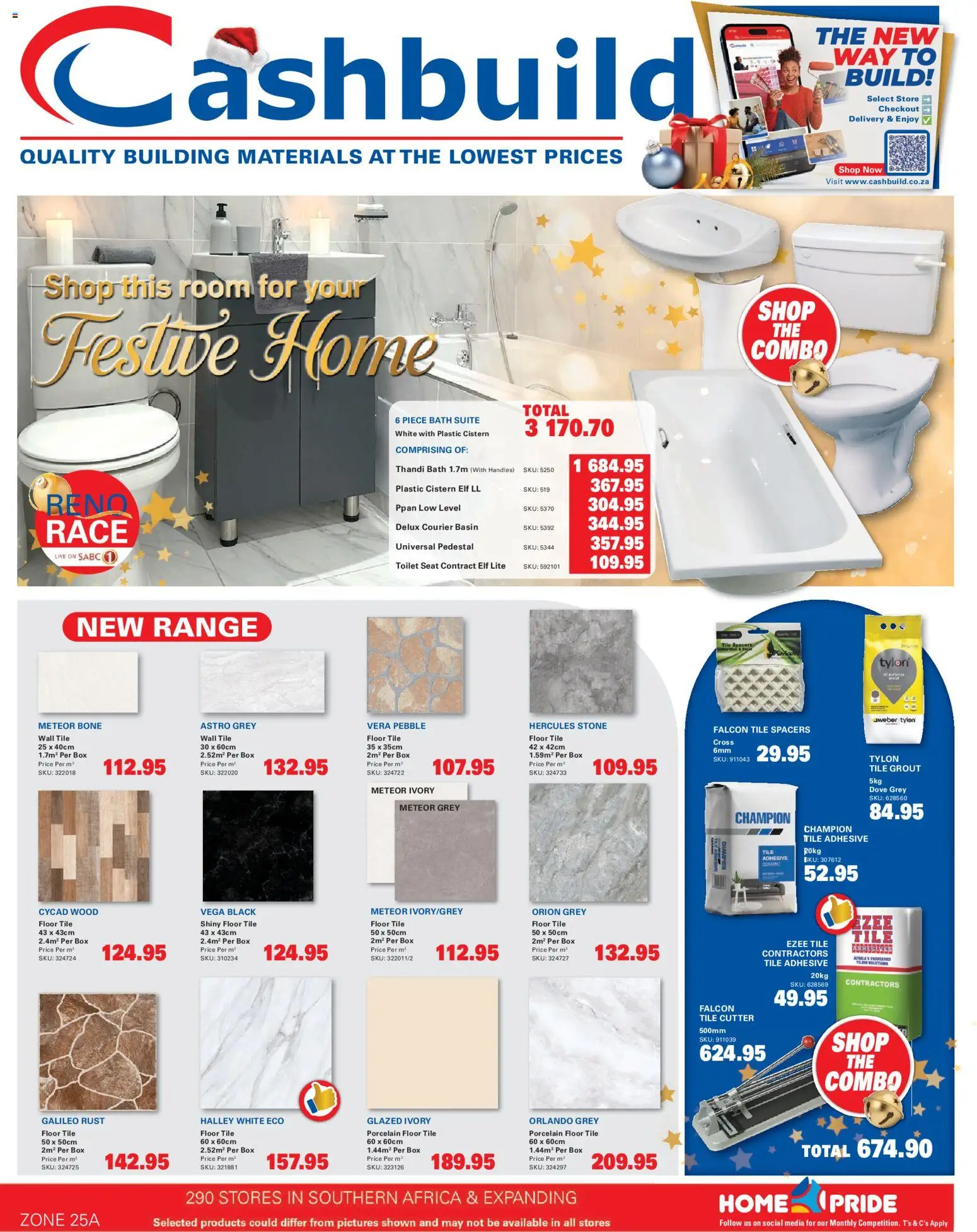 New Cashbuild catalogue – valid from 08.12.2025 | Page: 1 | Products: Tile grout, Box, Toilet, Adhesive