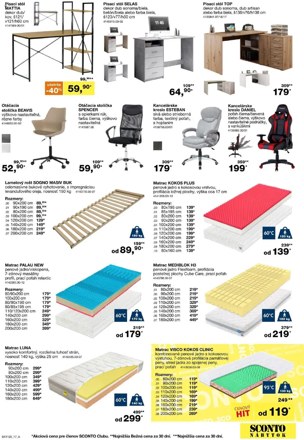 Sconto nábytok leták │ platný od 27.08.2025 | Strana: 17 | Produkty: Nábytok, Matrac, Stôl, Písací stôl
