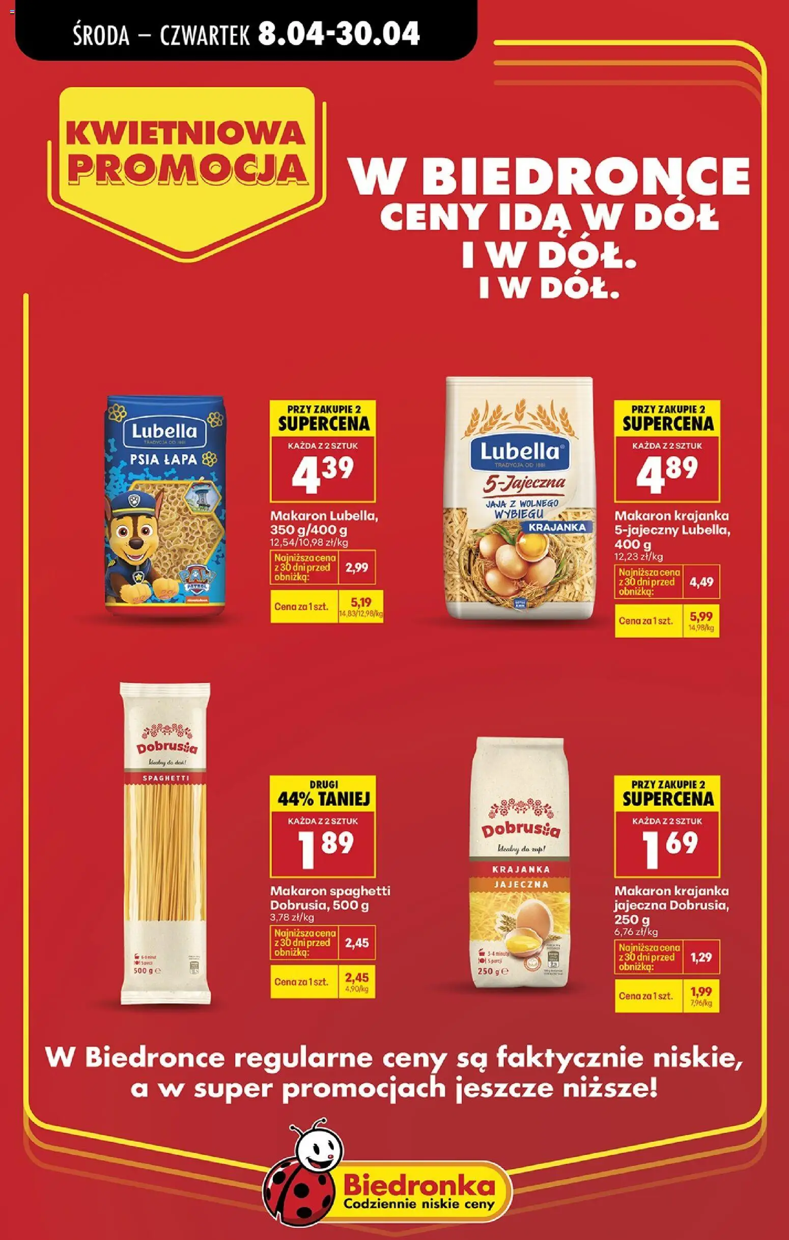 Biedronka gazetka - Kwietniowa promocja od 08.04.2026 | Strona: 11 | Produkty: Makaron spaghetti, Dobrusia makaron, Makaron, Jaja