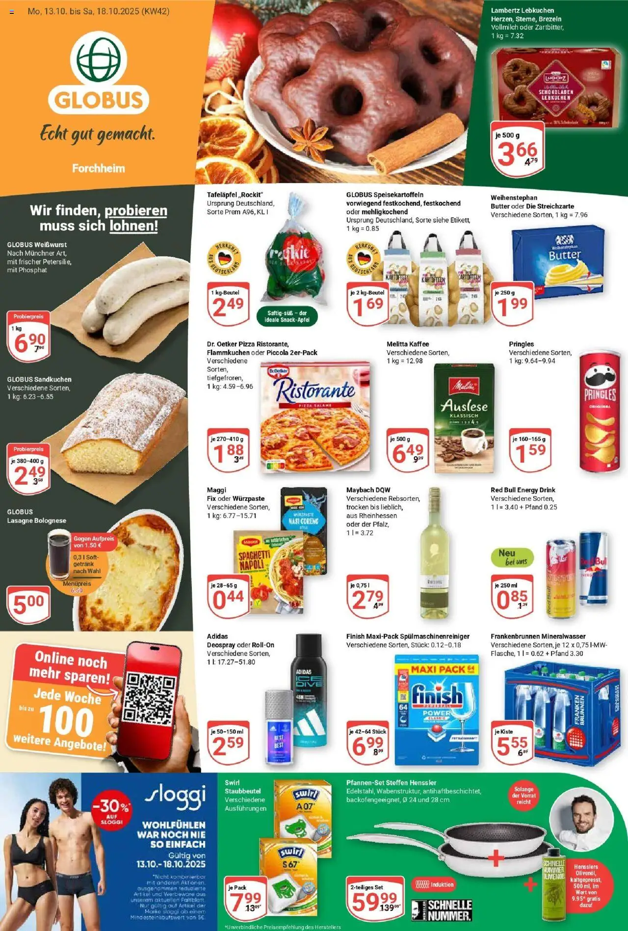 Globus prospekt Forchheim	 – gültig ab 12.10.2025 | Seite: 1 | Produkte: Kaffee, Schokolade, Weißwurst, Pringles