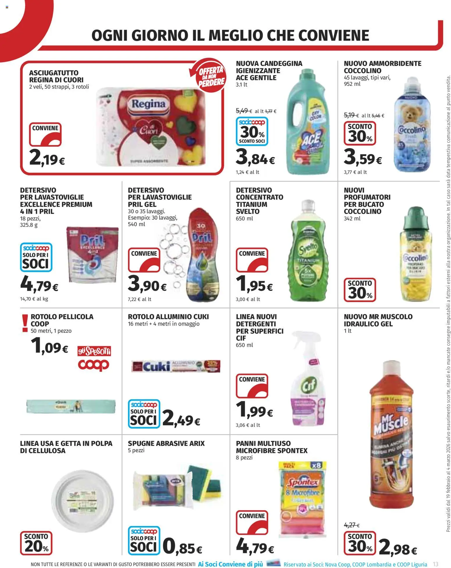 Volantino COOP del 19.02.2026 | Pagina: 13 | Prodotti: Ammorbidente, Data, Asciugatutto, Alluminio