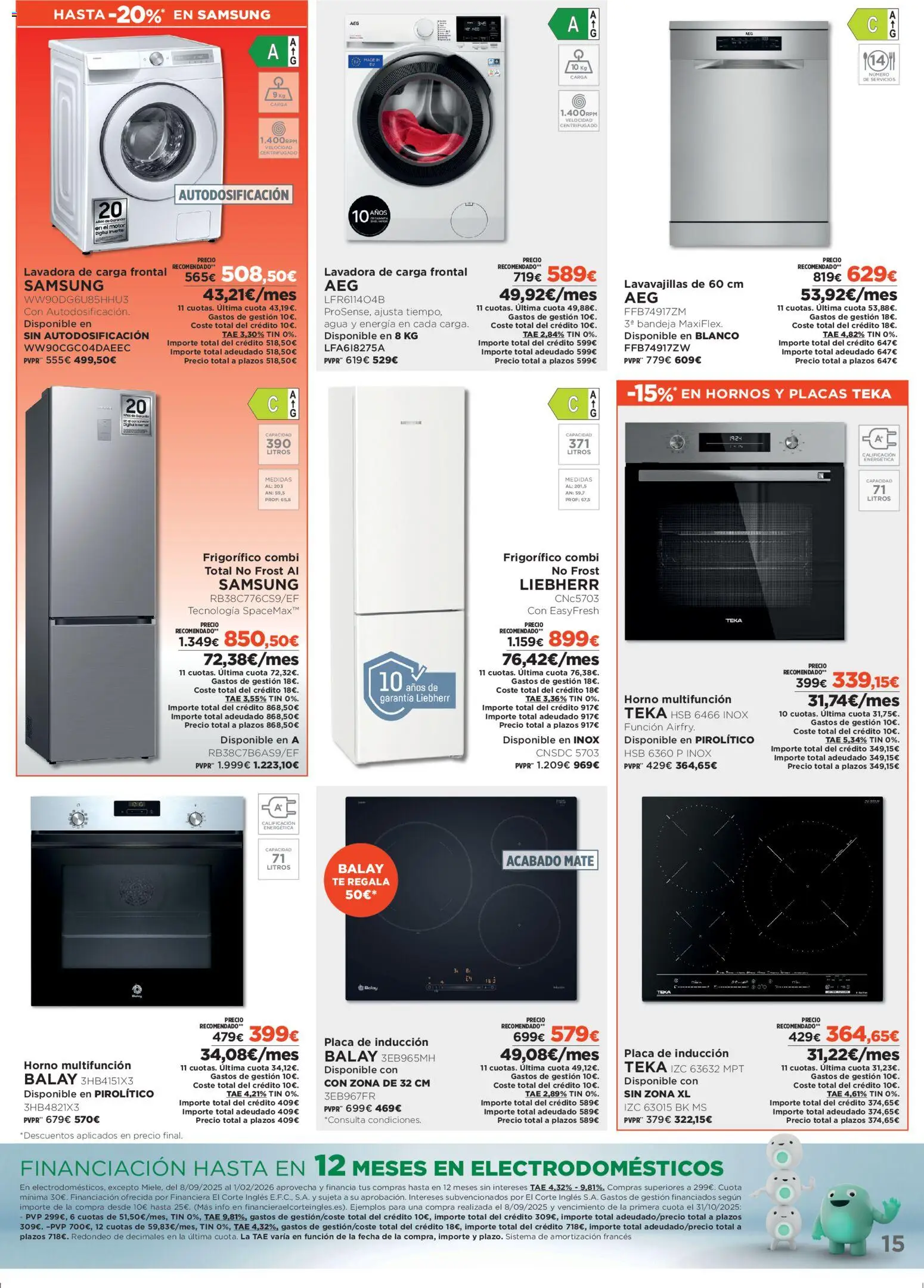 El Corte Inglés ofertas │ válido desde el 07.01.2026 | Página: 15 | Productos: Té, Lavadora, Horno, Lavavajillas