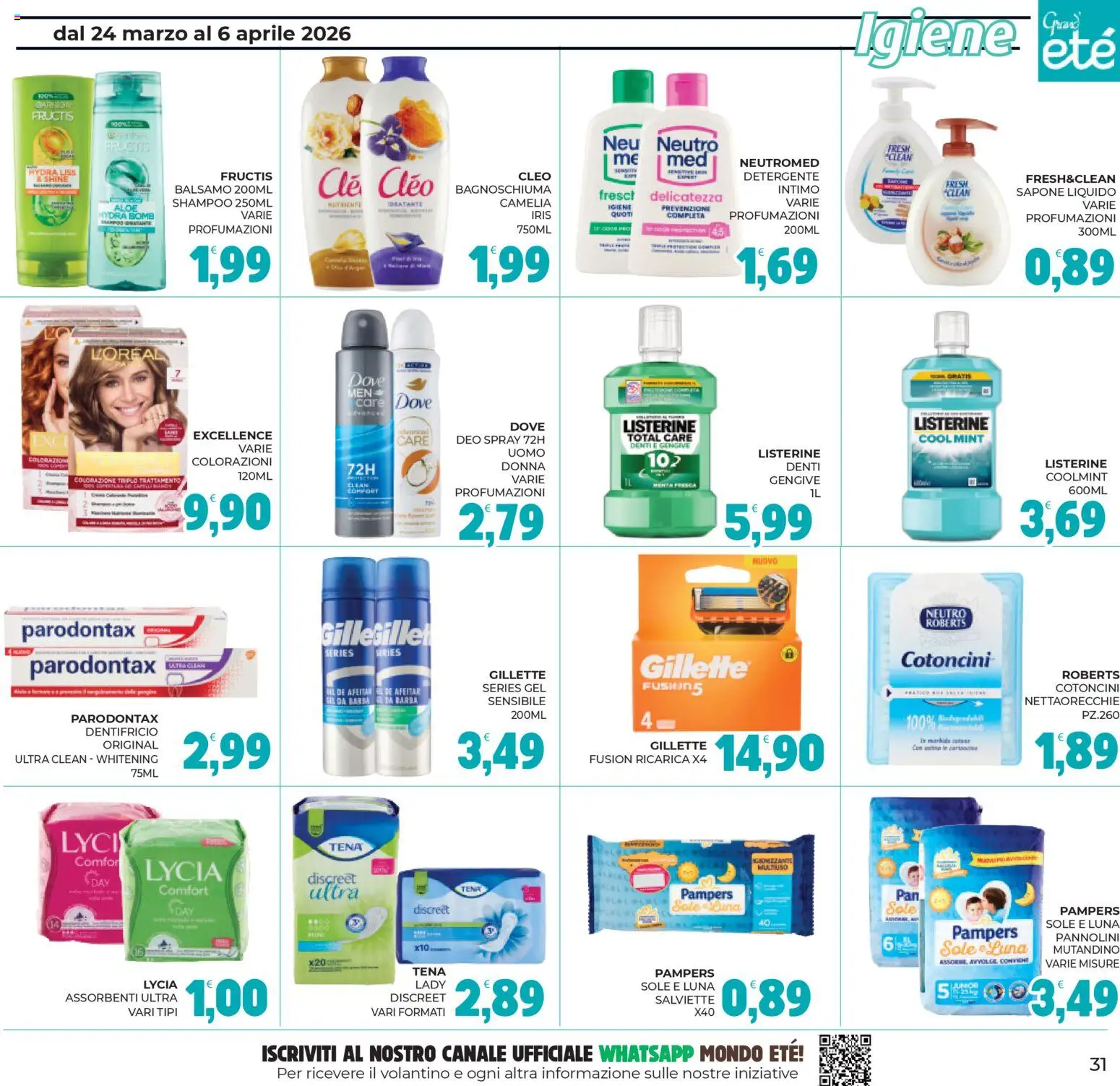 Volantino Eté del 24.03.2026 | Pagina: 31 | Prodotti: Sapone, Dentifricio, Detergente, Pampers