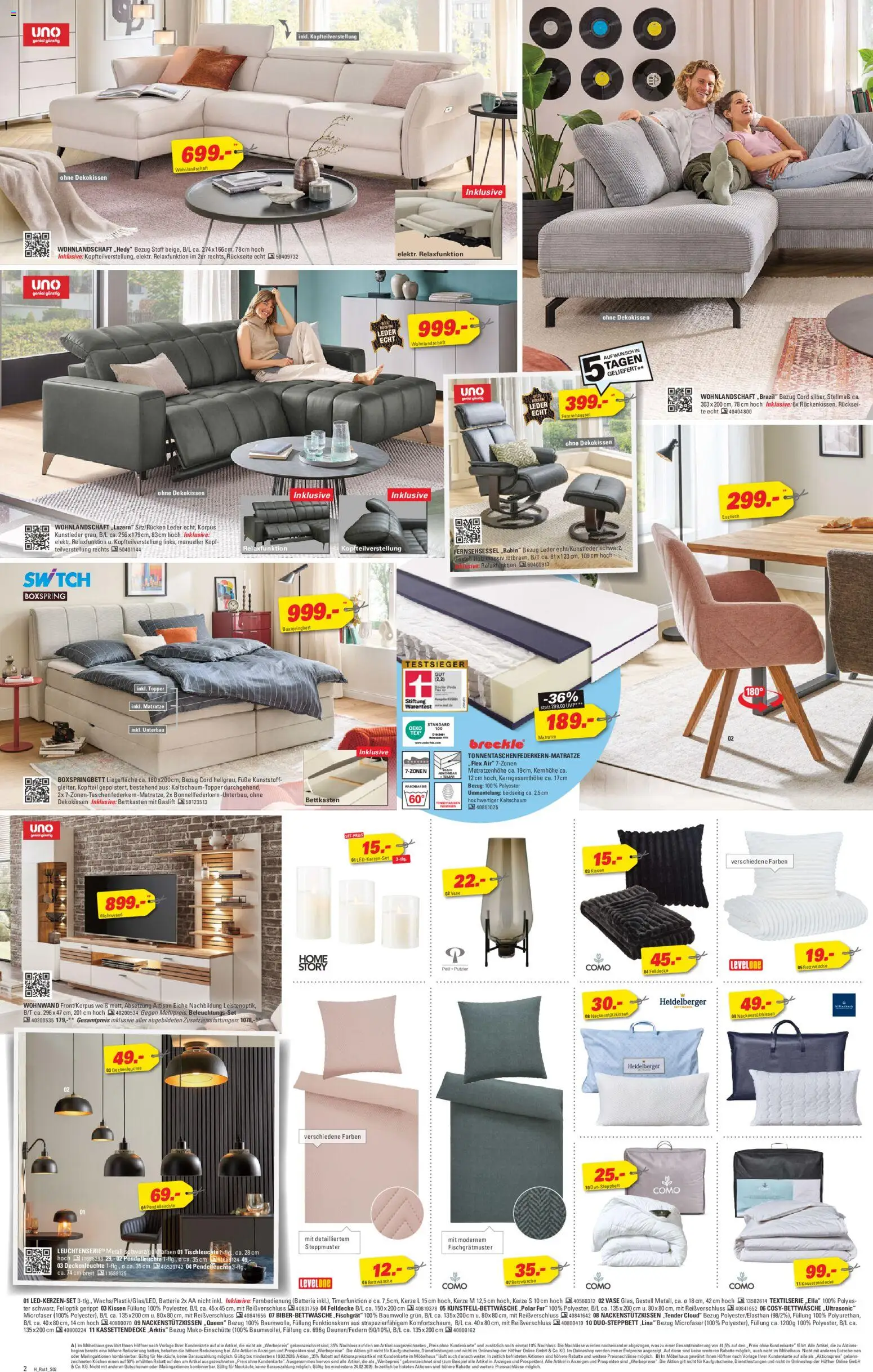 Höffner Prospekt 	 – gültig ab 28.01.2026 | Seite: 2 | Produkte: Liege, Topper, Bettwäsche, Kuchen