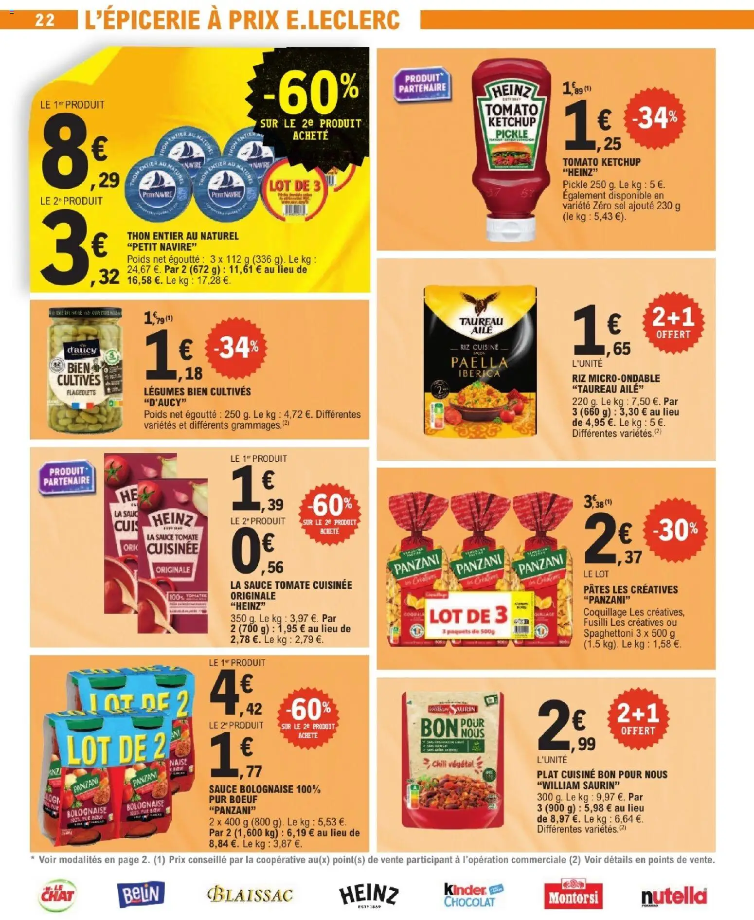 {H1} | Page: 22 | Produits: Sauce bolognaise, Thon, Chocolat, Ketchup