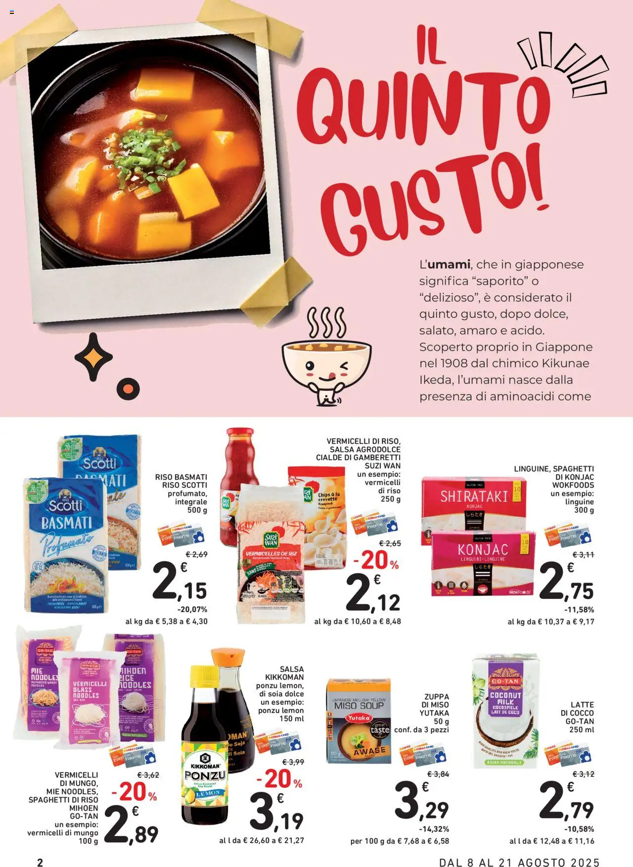 Volantino Conad del 08.08.2025 | Pagina: 2 | Prodotti: Riso Basmati, Riso, Latte, Amaro