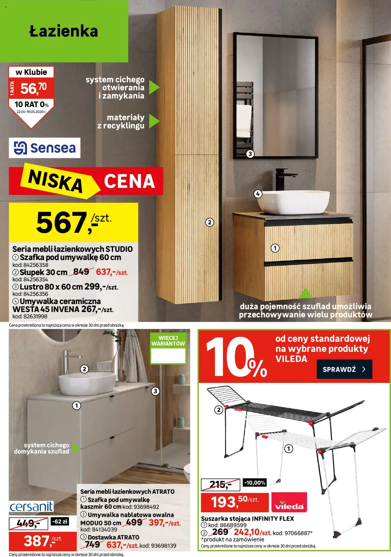 Leroy Merlin gazetka od 22.04.2026 | Strona: 30 | Produkty: Suszarka, Umywalka, Lustro, Vileda