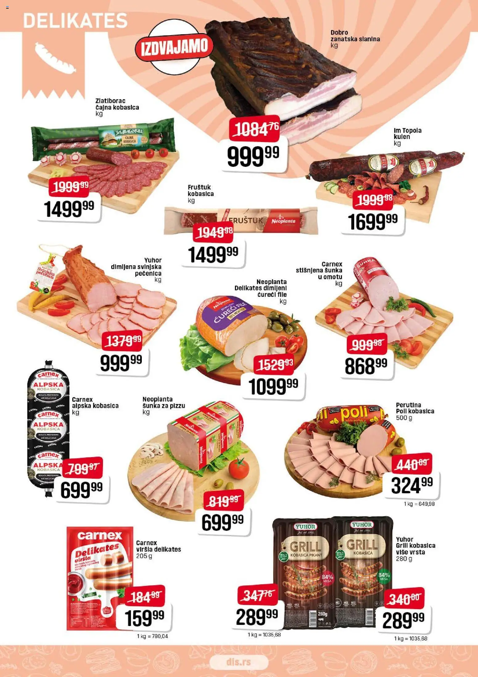 DIS katalog - važi od 23.10.2025 | Strana: 2 | Proizvode: Šunka, Slanina, Kobasica, Pečenica