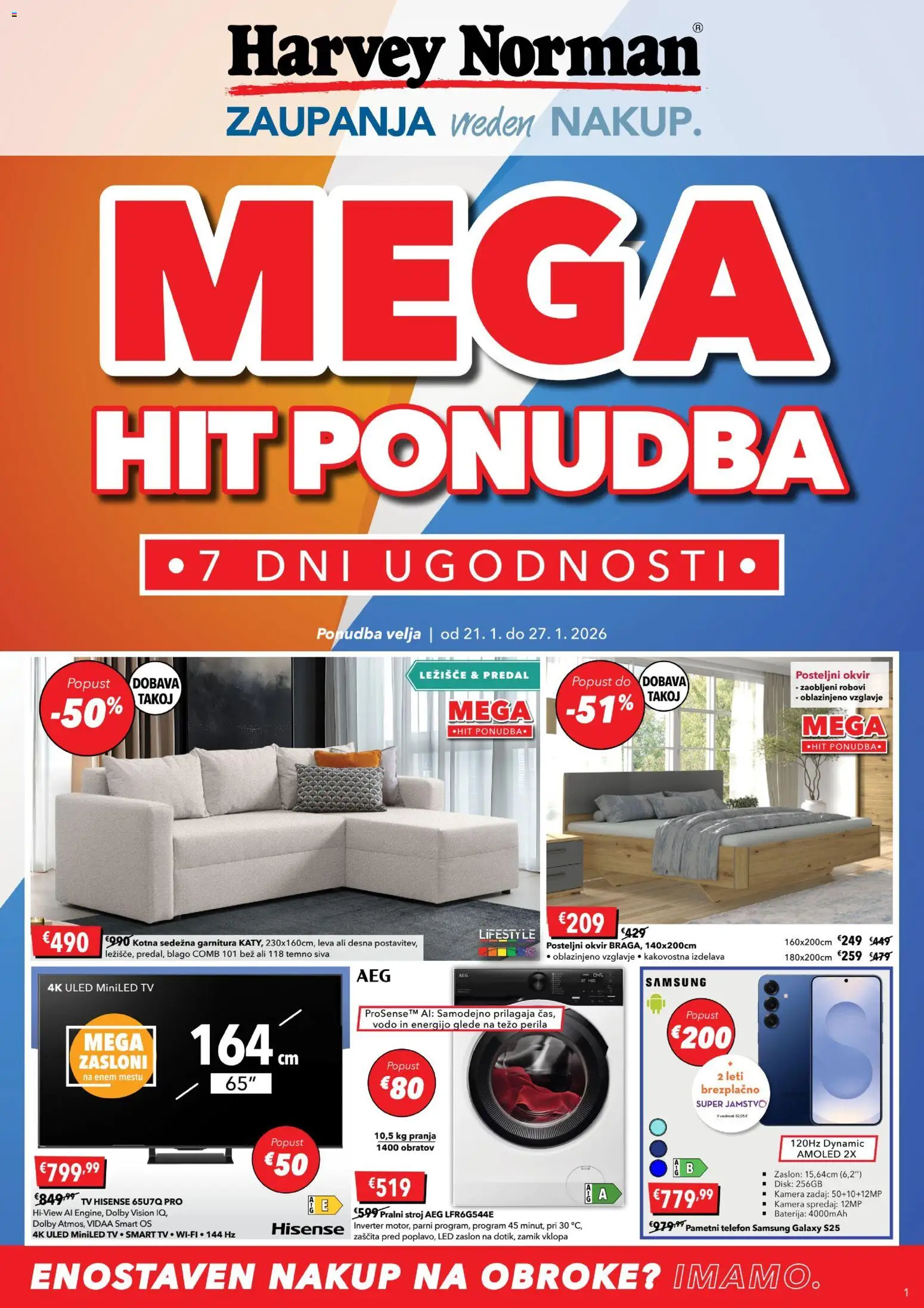 Novi Harvey Norman katalog ponudbe – veljaven od 21.01.2026 | Stran: 1 | Izdelki: Telefon, Baterija, Posteljni okvir, Ležišče