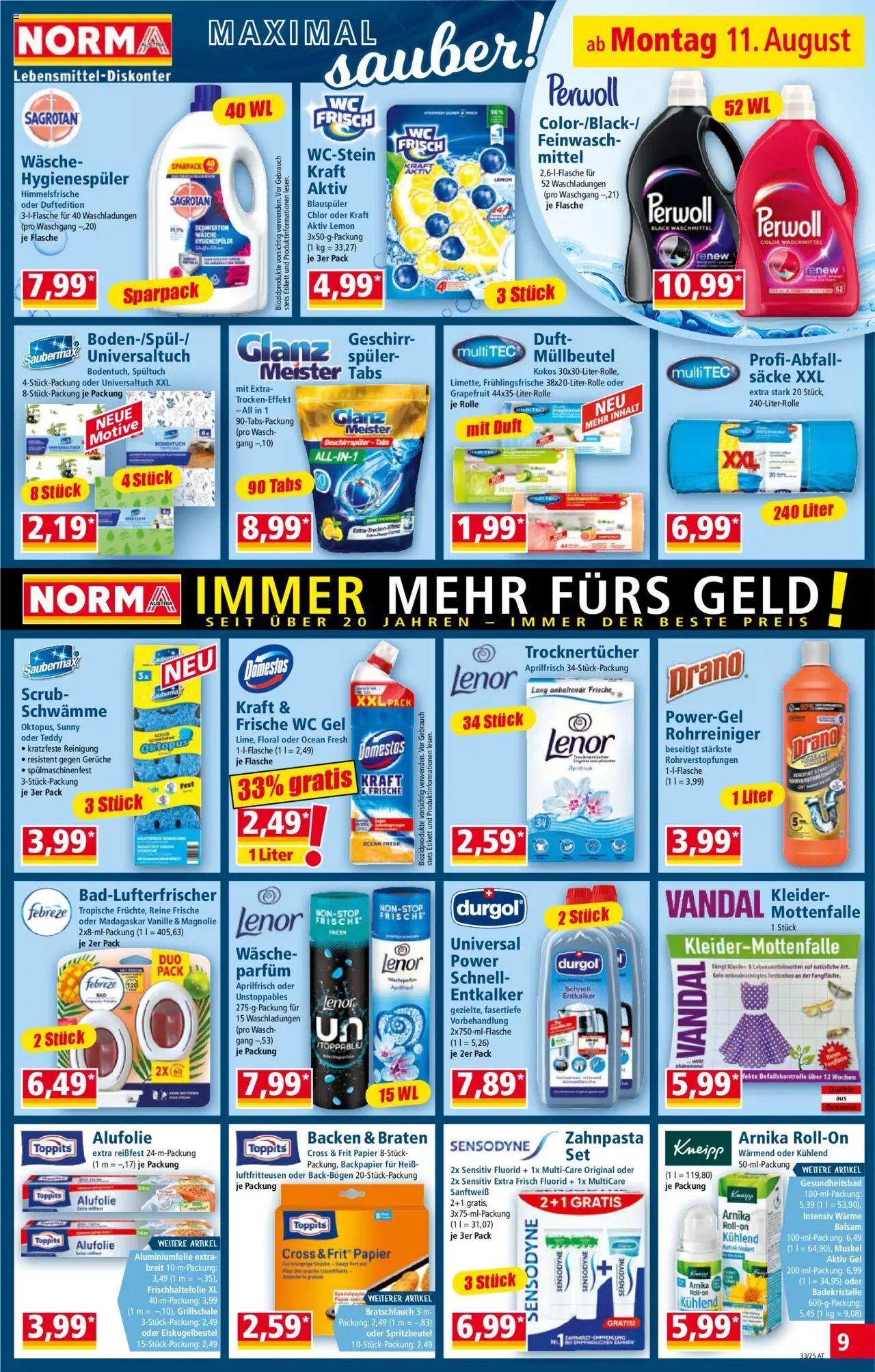 Norma Flugblatt gültig ab 11.08.2025 | Seite: 9 | Produkte: Grapefruit, Geschirrspüler, Parfüm, Waschmittel