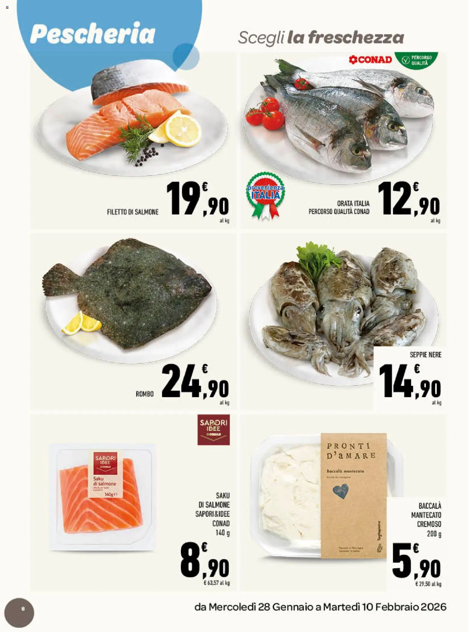Volantino Conad del 28.01.2026 | Pagina: 8 | Prodotti: Salmone, Orata