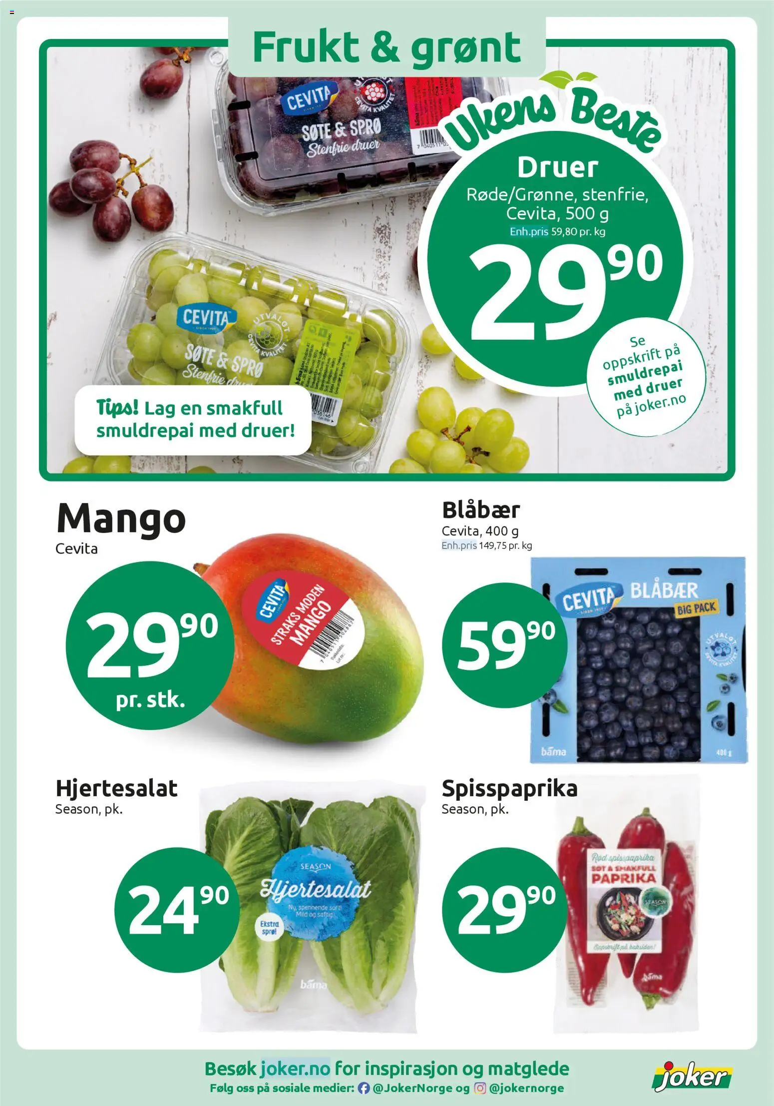 {H1} | Side: 4 | Produkter: Druer, Paprika, Mango, Hjertesalat