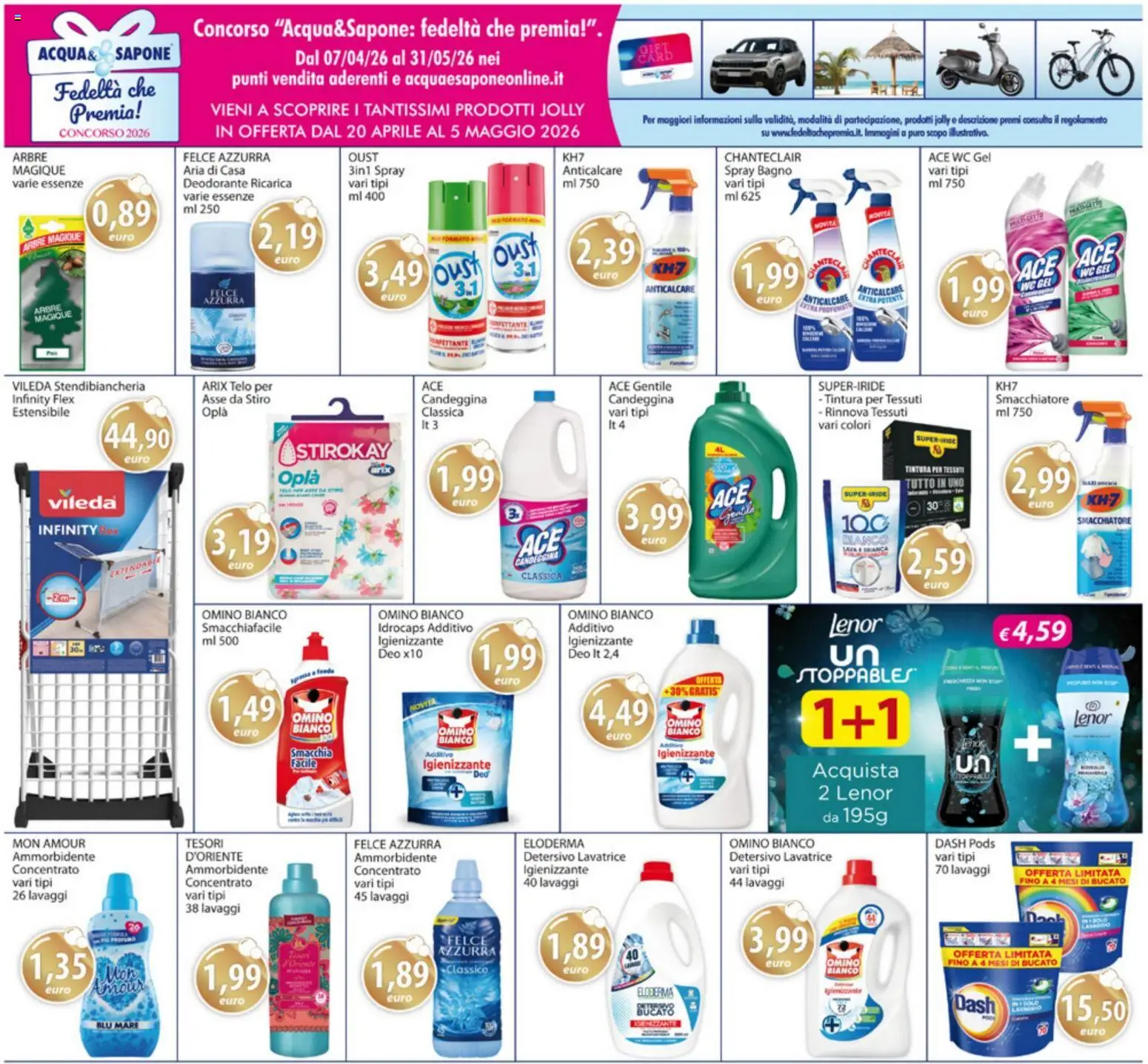 Volantino Acqua e Sapone del 20.04.2026 | Pagina: 18 | Prodotti: Deodorante, Smacchiatore, Candeggina, Stendibiancheria