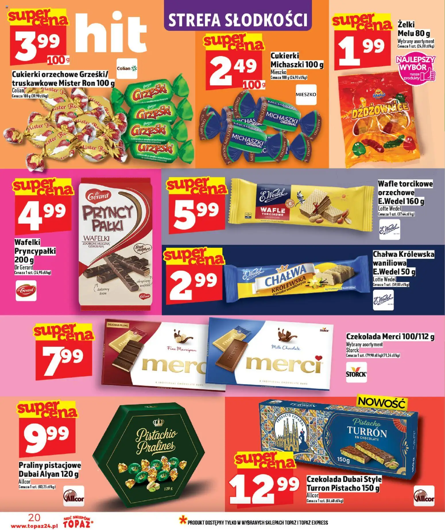 Topaz gazetka od 12.03.2026 | Strona: 20 | Produkty: Czekolada merci, Wafle, Żelki, Czekolada