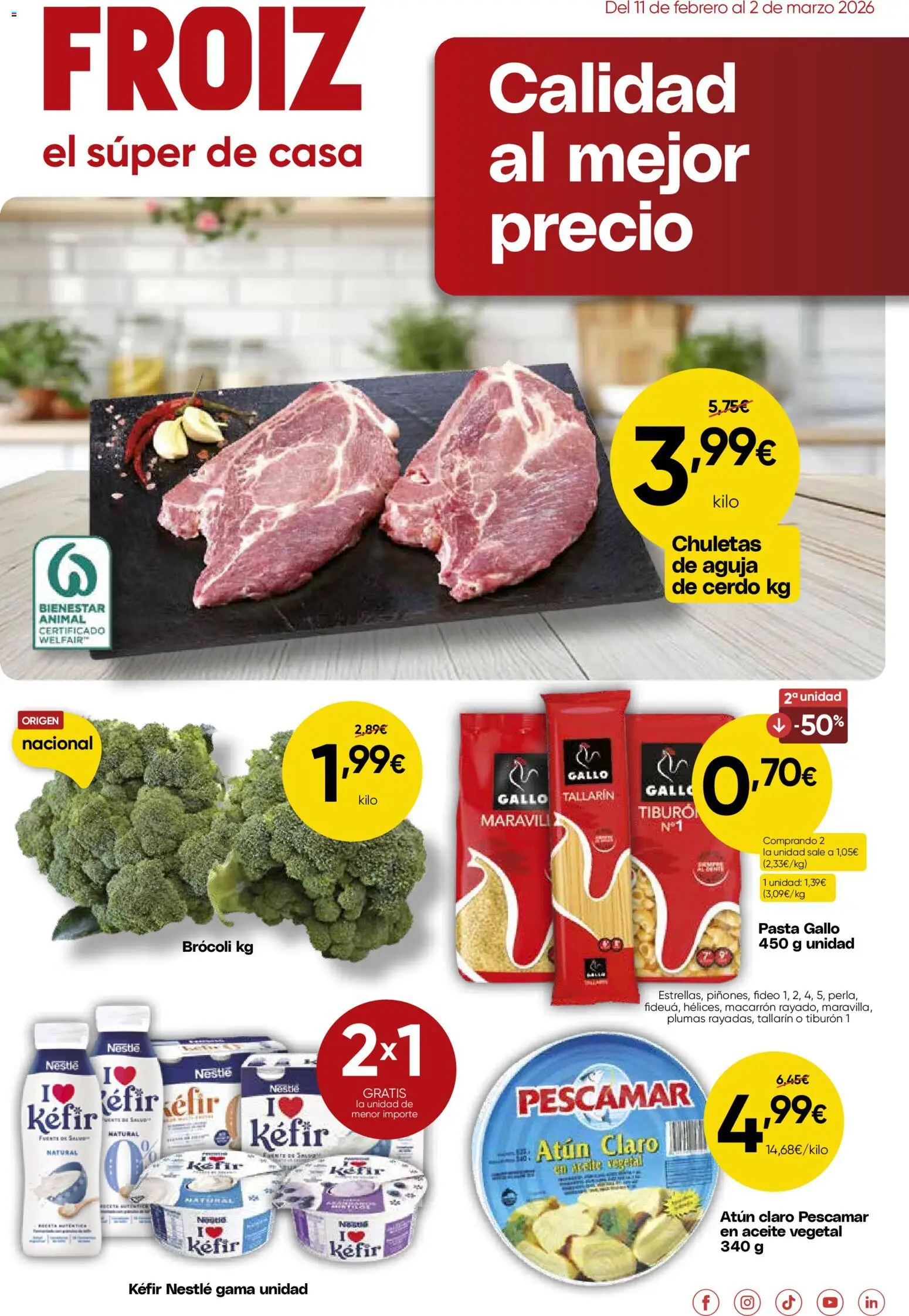 Froiz folleto │ válido desde el 11.02.2026 | Página: 1 | Productos: Aceite, Cerdo, Pasta, Atún claro