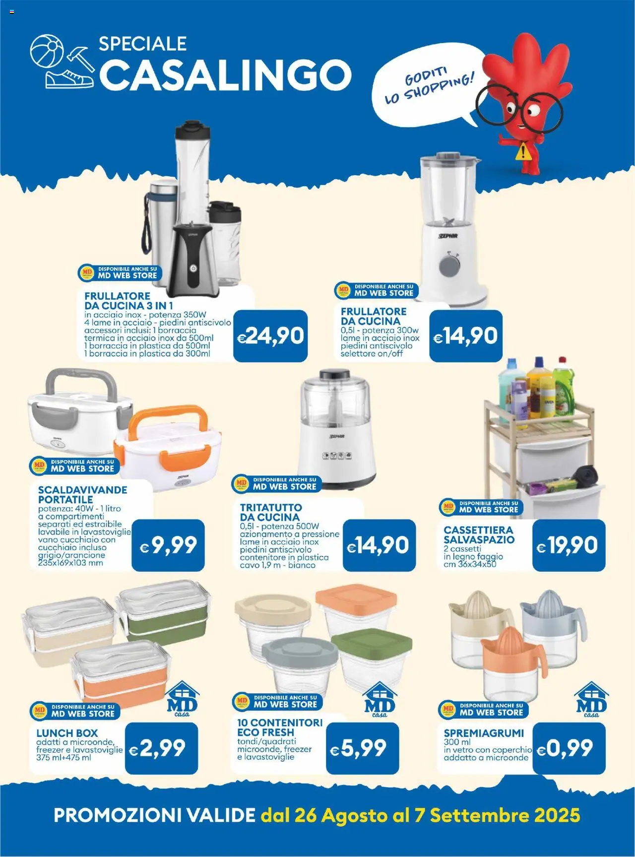 Volantino MD Discount del 26.08.2025 | Pagina: 29 | Prodotti: Cavo, Spremiagrumi, Cassettiera, Borraccia