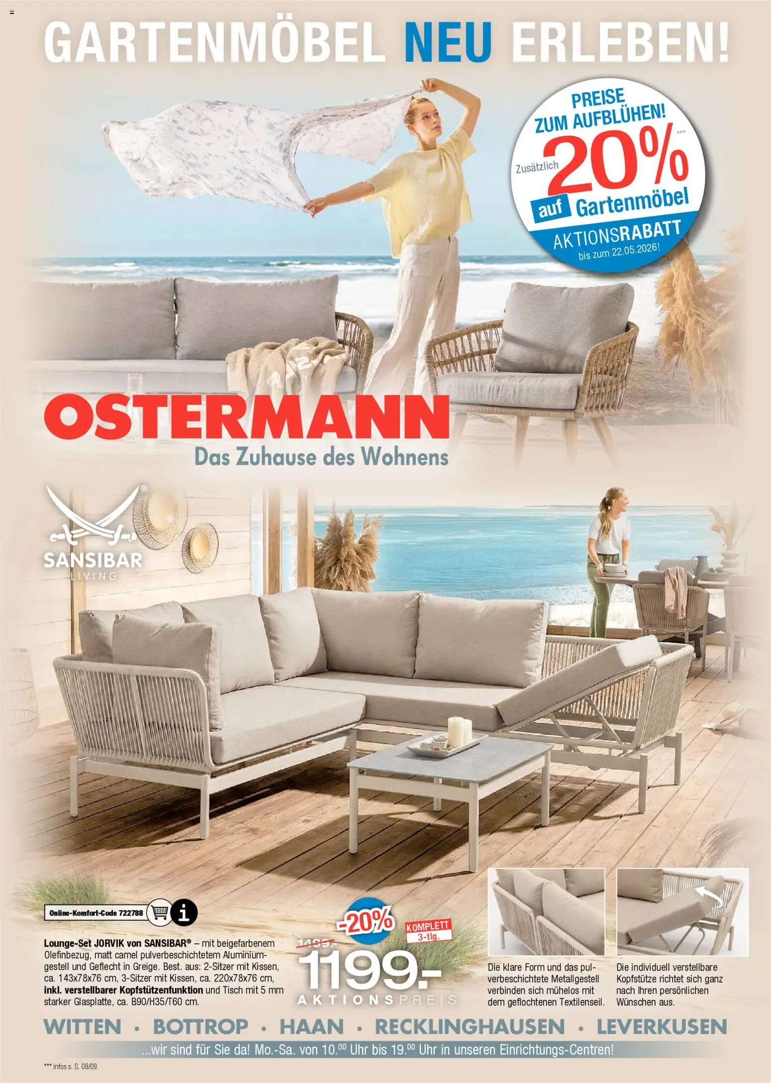 Ostermann Prospekt Gartenmöbel – gültig ab 16.04.2026 | Seite: 1 | Produkte: Tisch, Gartenmöbel, Uhr