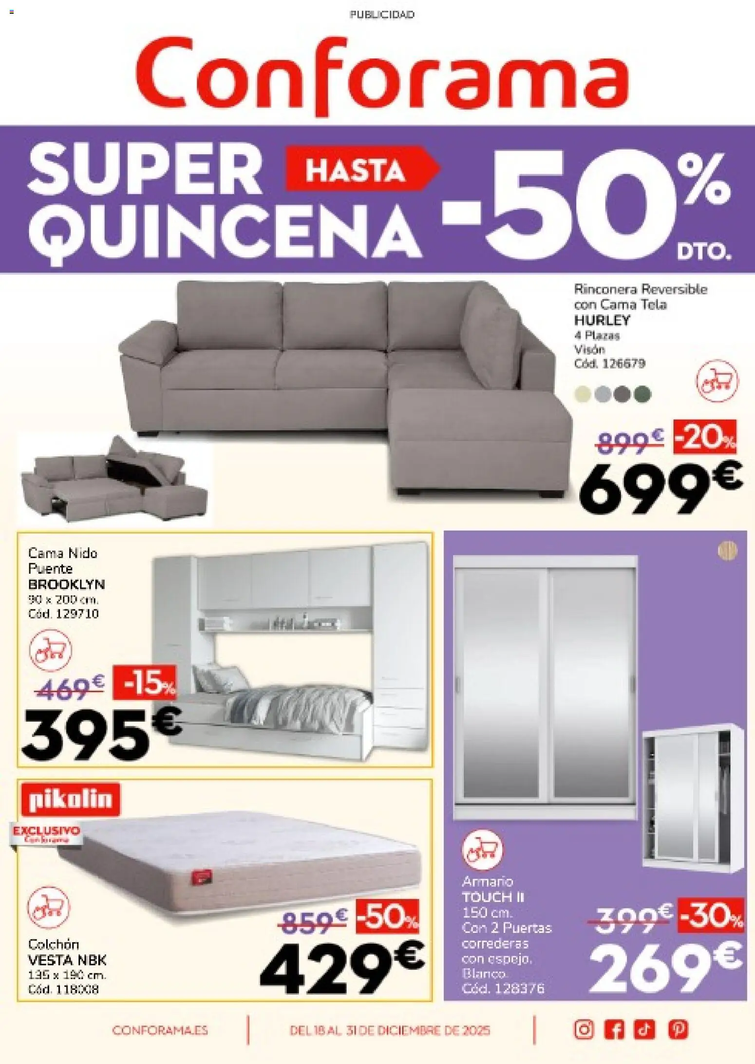 Conforama folleto │ válido desde el 18.12.2025 | Página: 1 | Productos: Colchon, Cama, Armario