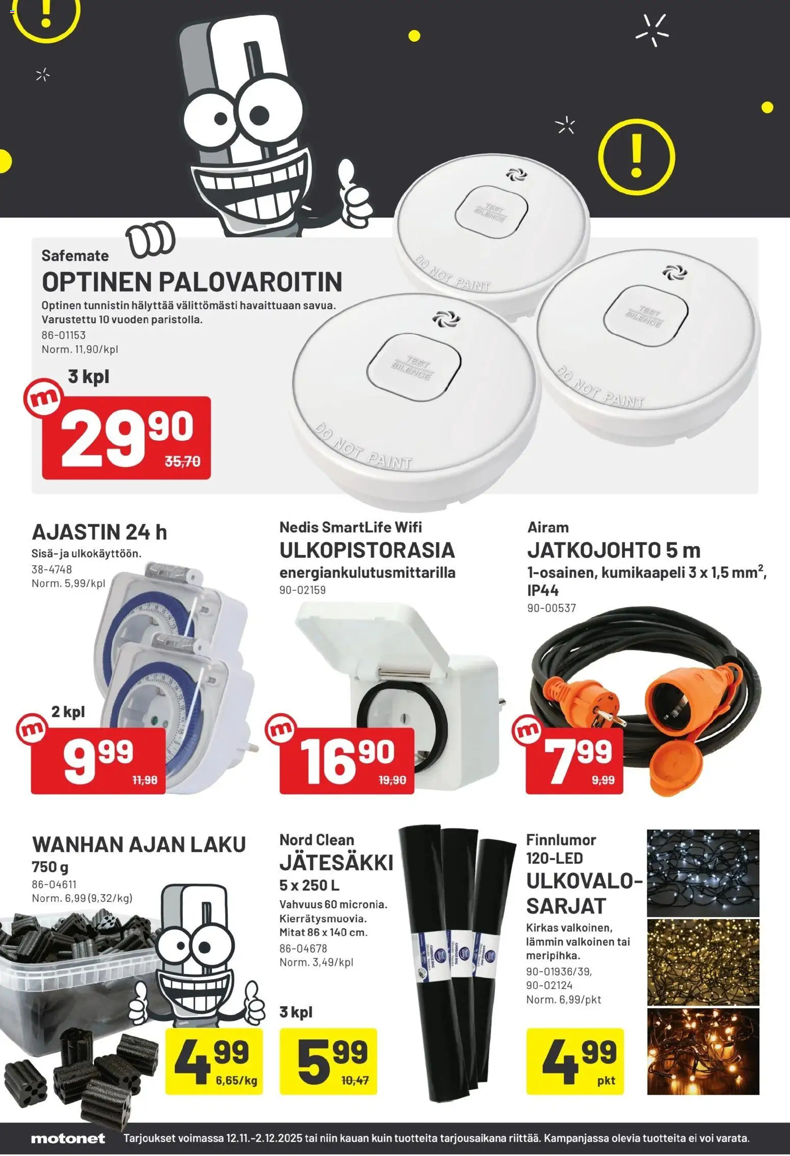 Motonet - Black Friday – voimassa 12.11.2025 alkaen | Sivu: 2 | Tuotteet: Jatkojohto, Palovaroitin, Voi