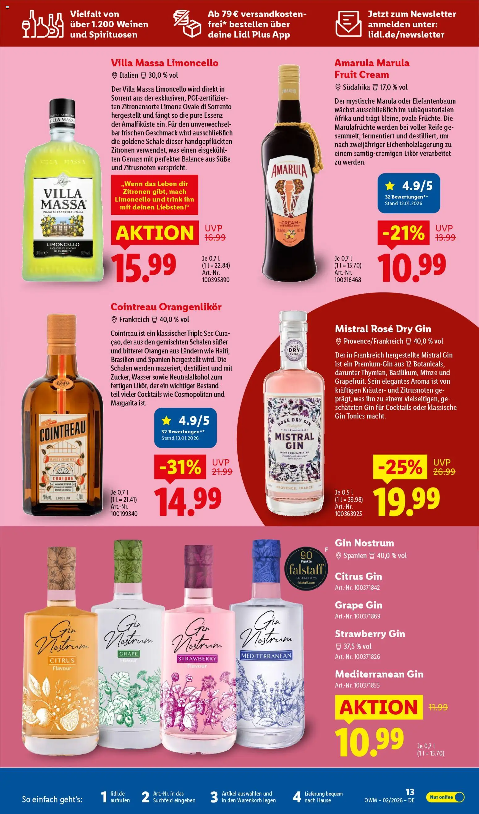 Lidl - Prospekt – gültig ab 01.02.2026 | Seite: 13 | Produkte: Orangen, Wasser, Gin, Zitronen