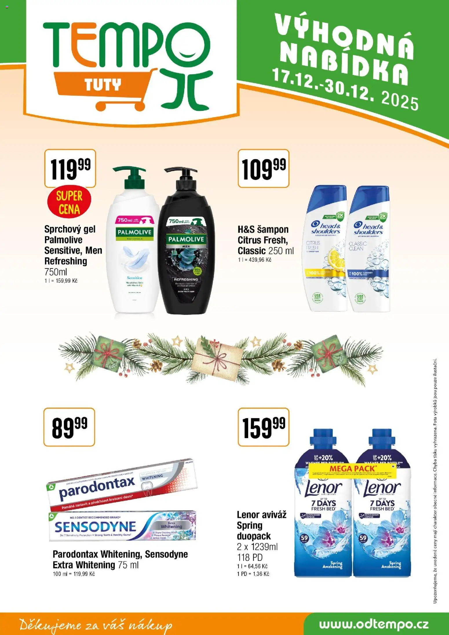 Tempo leták - Tuty od 17.12.2025 | Strana: 16 | Produkty: Sprchový gel, Aviváž, Lenor, Body